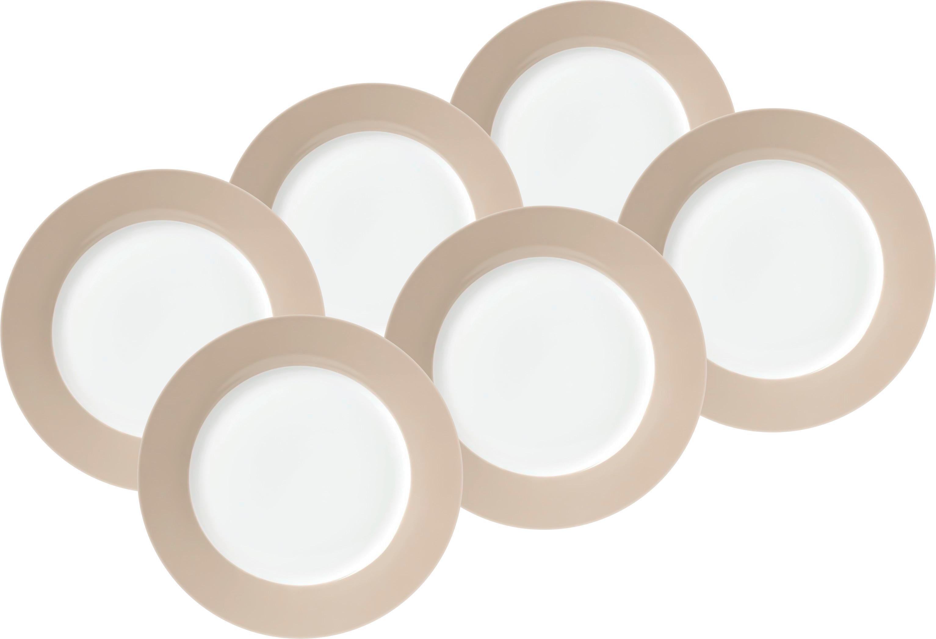 Desserttellerset Weiß Taupe 6-Teilig D: 20 Cm - Taupe/Weiß, Basics, Keramik (20cm) - Van Well