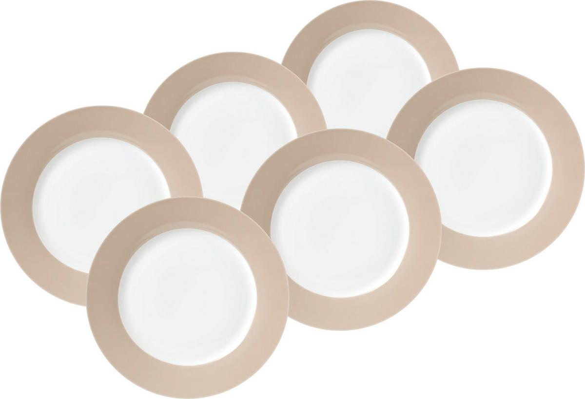 Desserttellerset Weiß Taupe 6-teilig D: 20 cm - Taupe/Weiß, Basics, Keramik (20cm) - Van Well