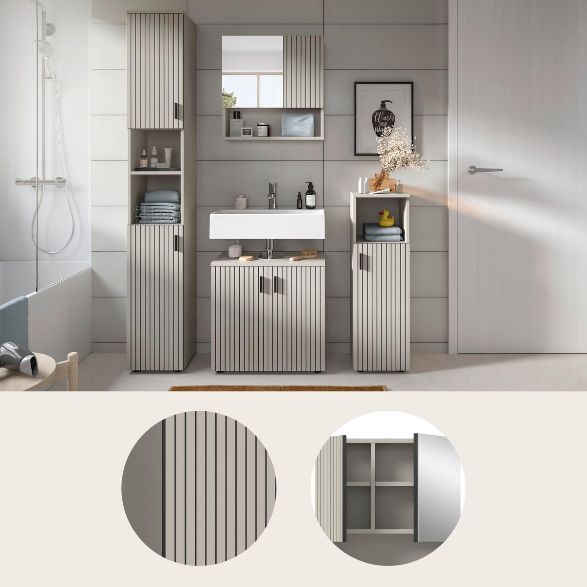 Badezimmer Mone Kaschmir B: 120cm - Kaschmir/Schwarz, Trend, Glas/Holzwerkstoff (120cm) - MID.YOU