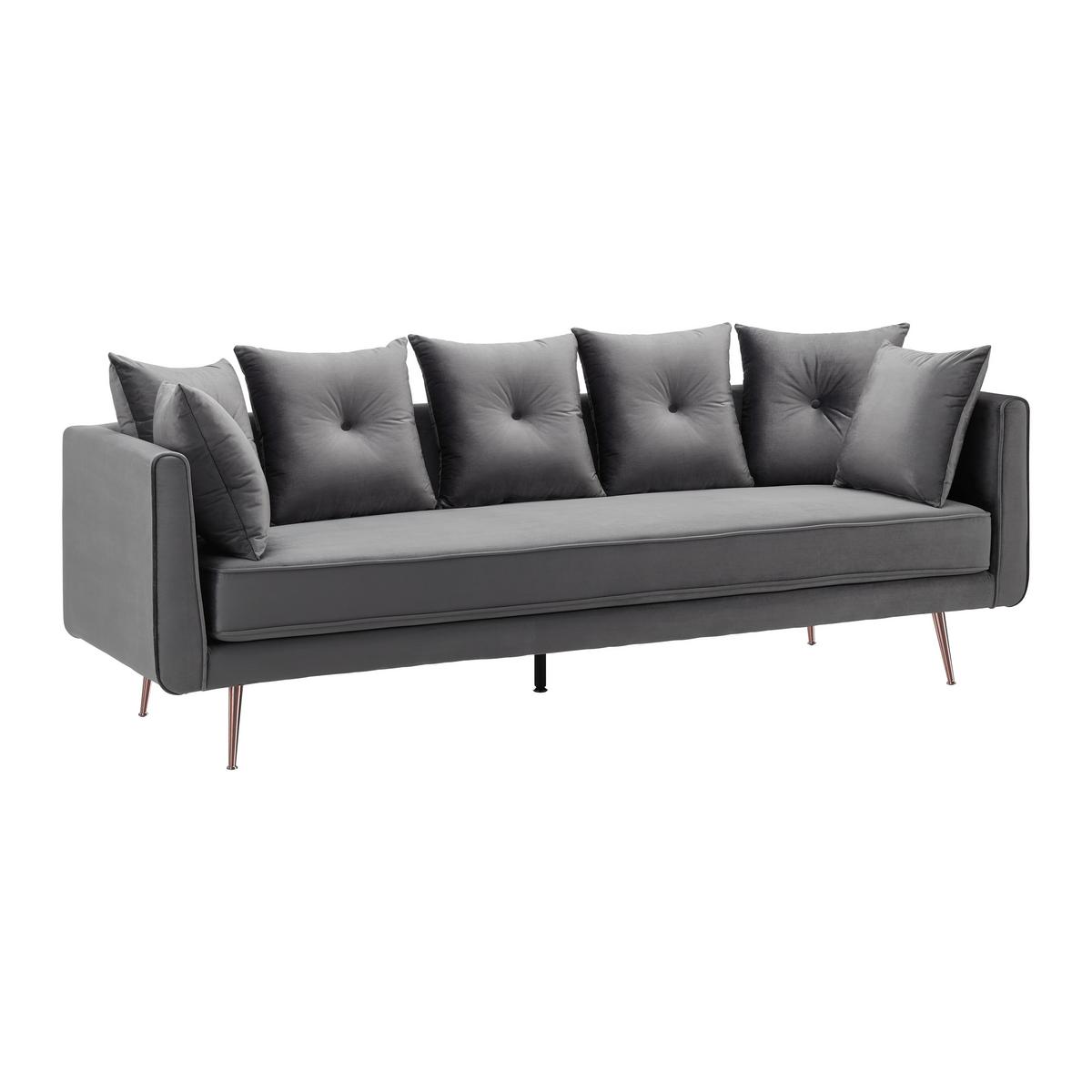 Veľká pohovka LUIS, sivý zamat - sivá/ružové zlato, Modern, kov/drevo (225/87/87cm) - Bessagi Home