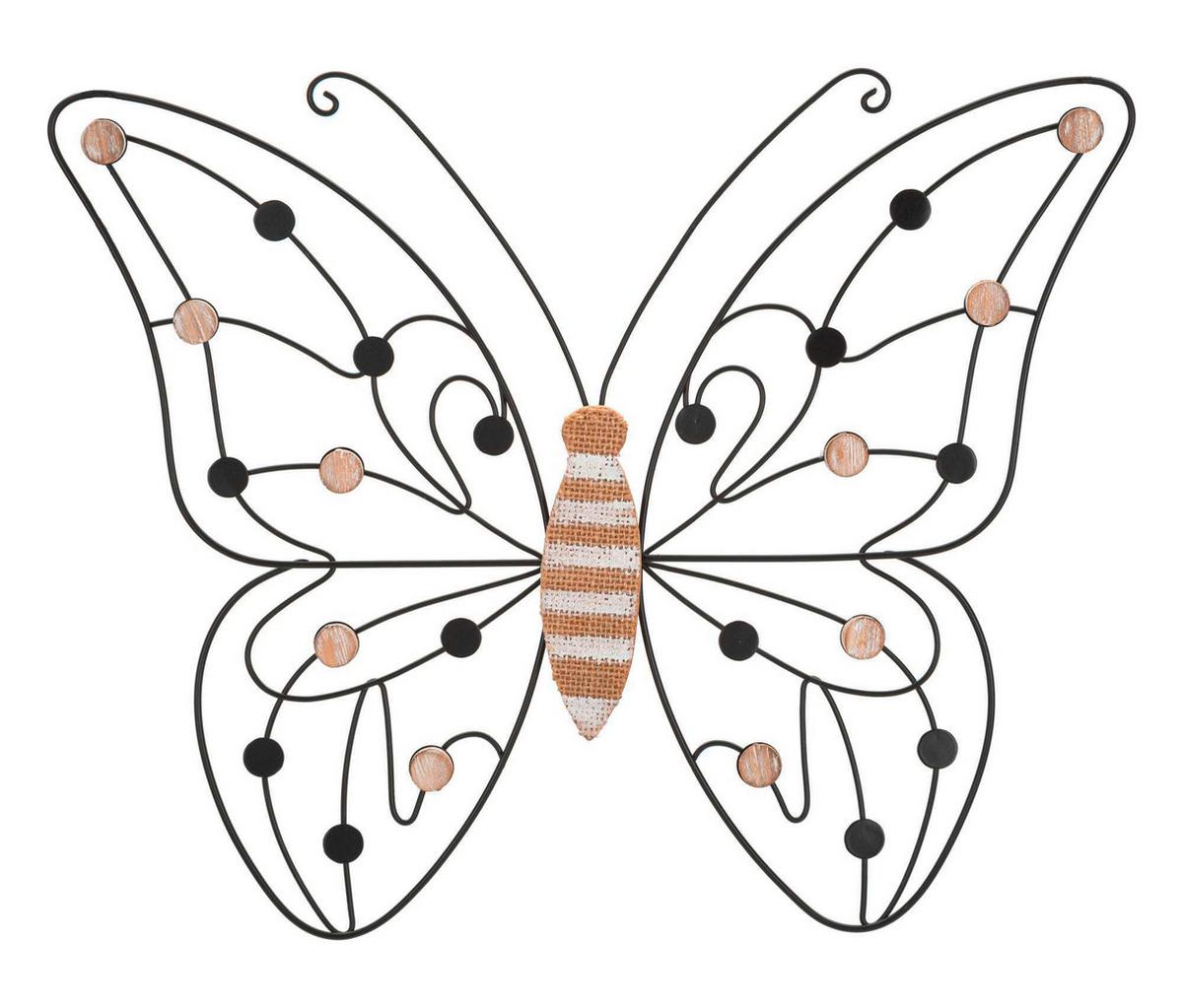 Wanddeko Schmetterling Braun Schwarz B: 33 cm - Schwarz/Braun, Basics, Holzwerkstoff/Metall (33/40/1.5cm)