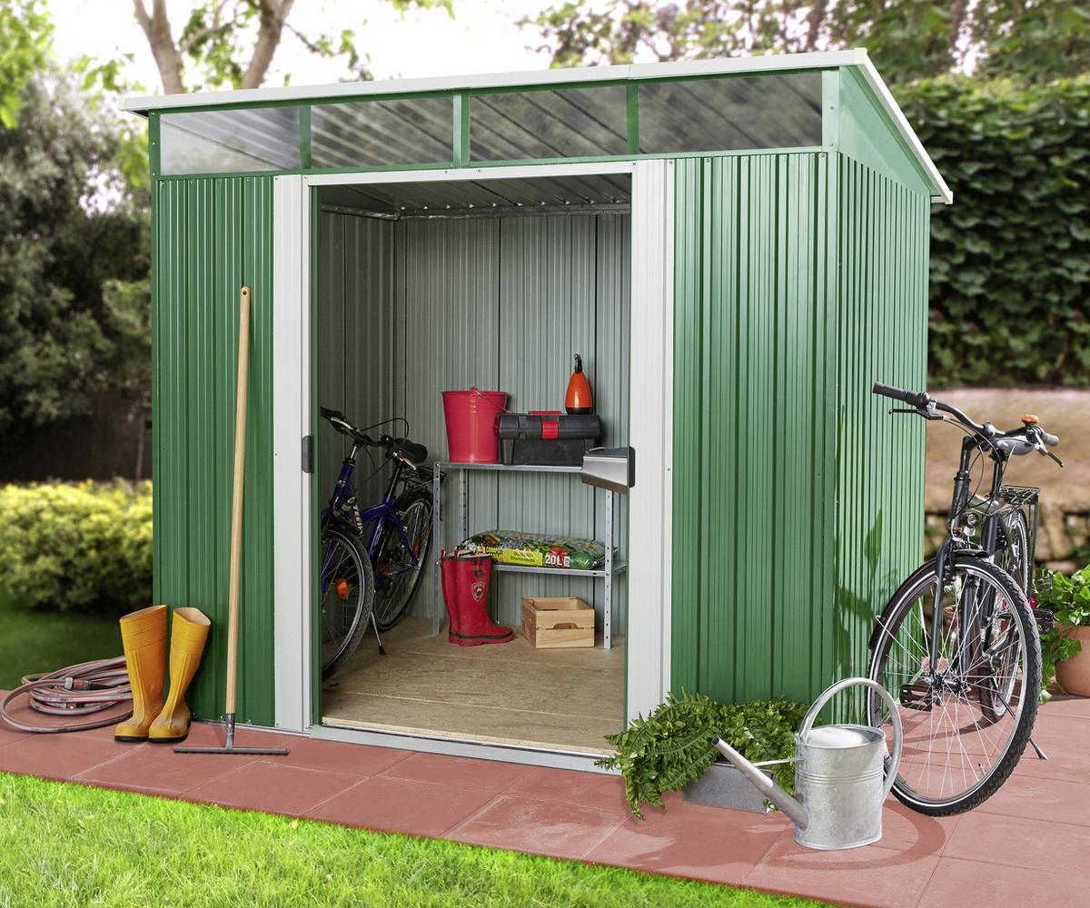 Gerätehaus ohne Boden 238x203x194 cm - Weiß/Grün, Basics, Metall (238/203/194cm)