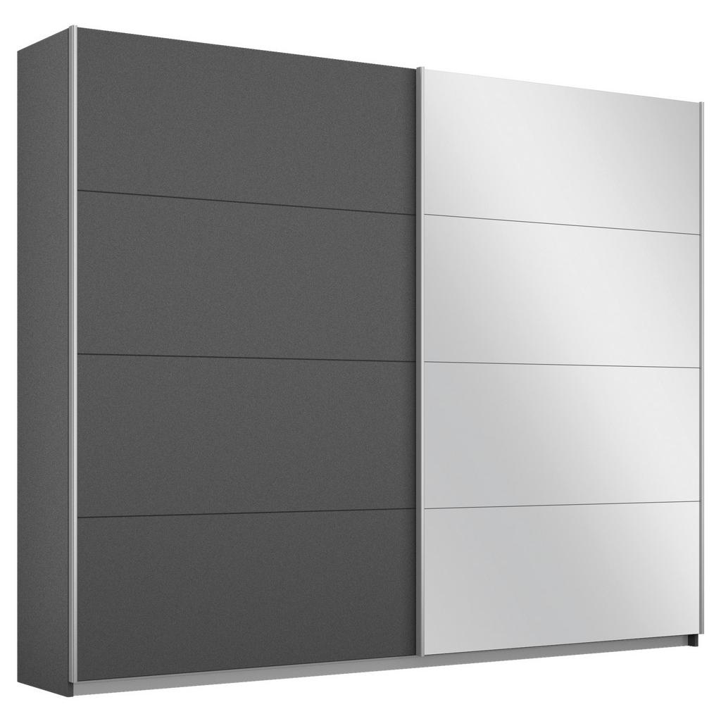 Schwebetürenschrank m. Spiegel 226cm Belluno, Grau Metallic