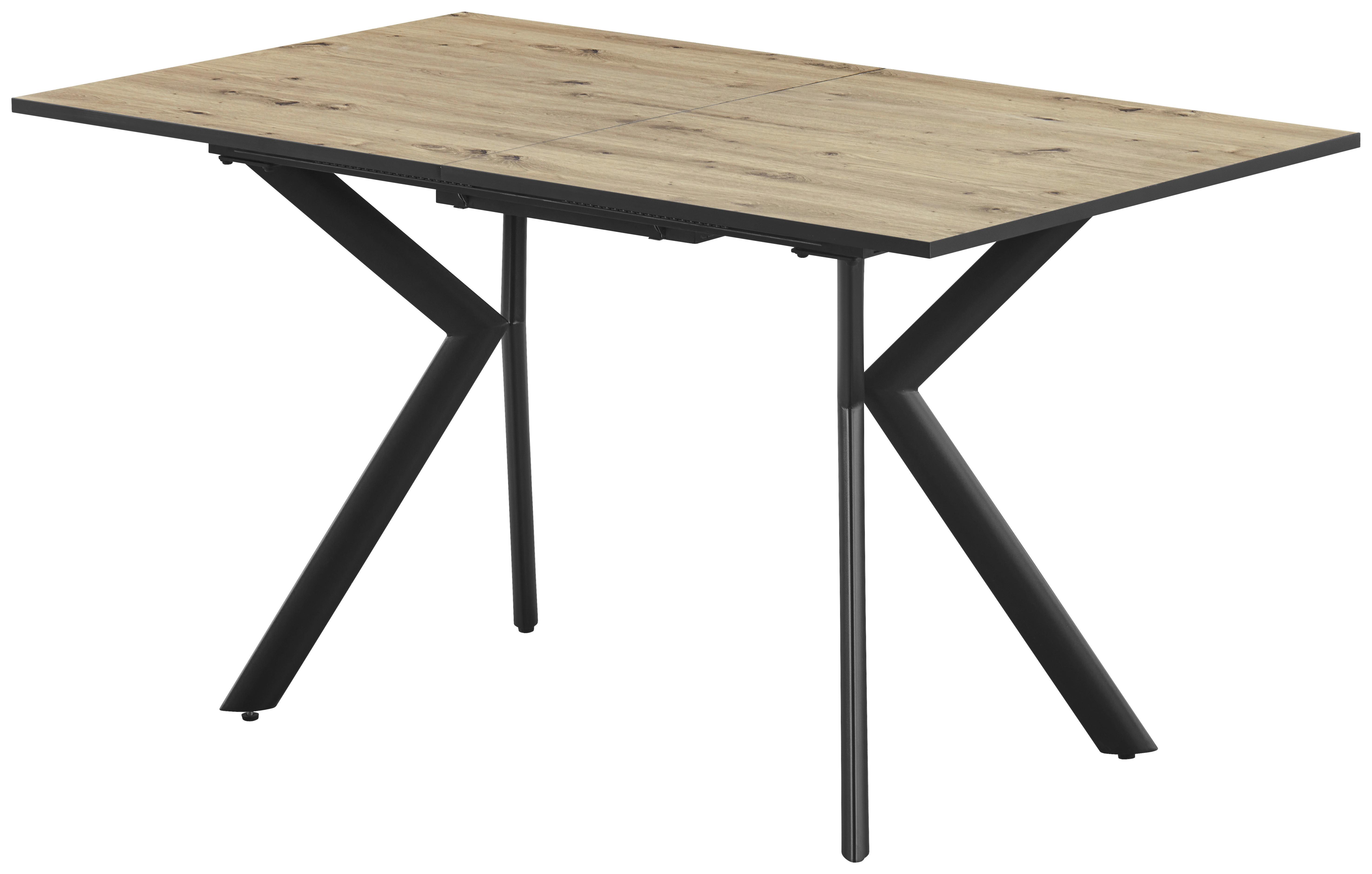 Ausziehtisch Marcel Giga 140AZ Melamin Eiche, B:140-180cm - Eichefarben/Schwarz, MODERN, Holzwerkstoff/Metall (140-180/80/76cm)