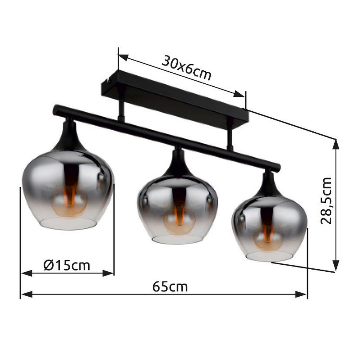 Mennyezeti Lámpa 15548-3d1 - fekete, Design, Üveg/fém (65/15/28,5cm) - Globo