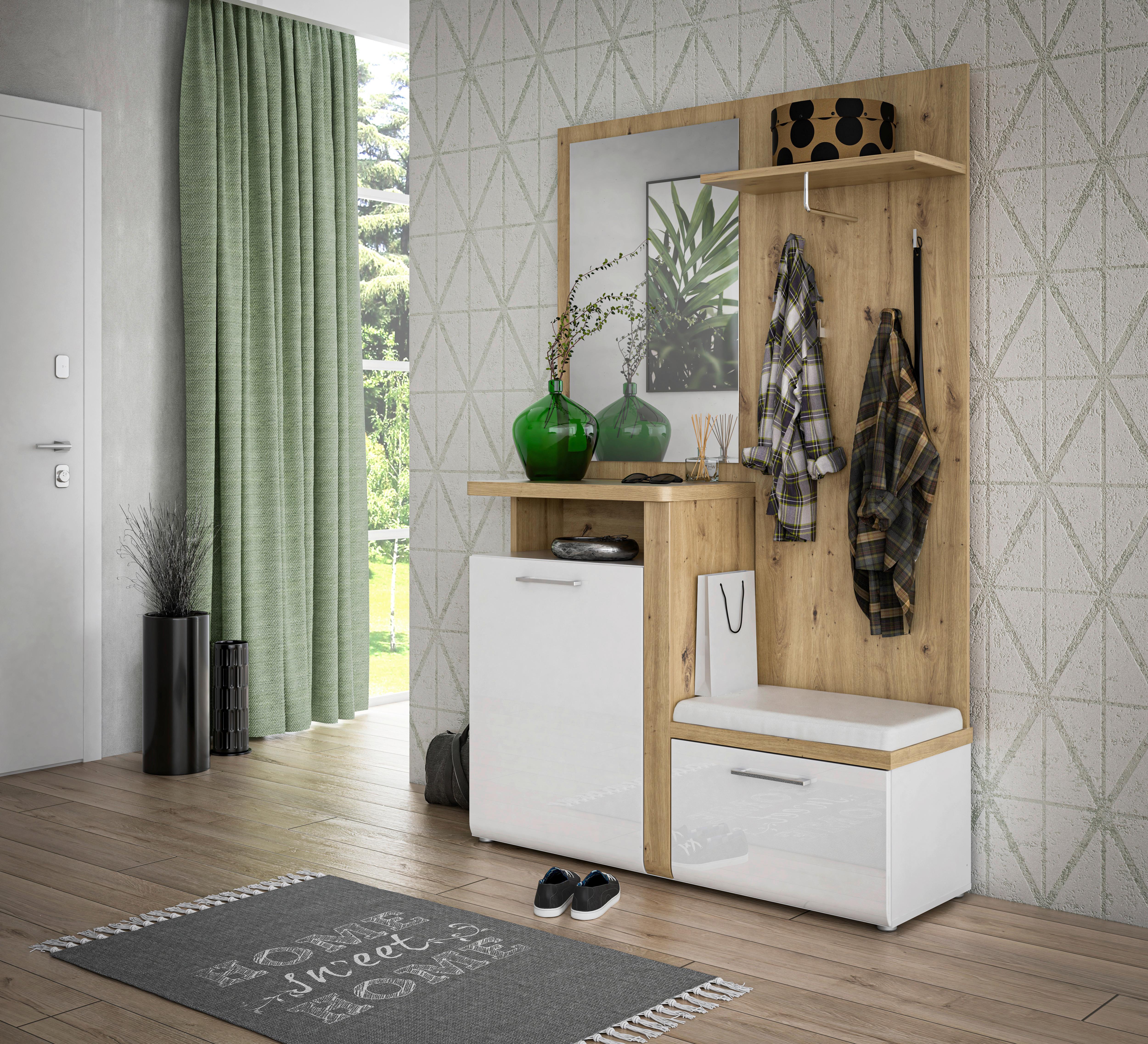 Garderobe Hud Weiß/Eiche Dekor B: 128,8 cm - Weiß/Eiche Artisan, MODERN, Holzwerkstoff (128,8/201/43,4cm) - MID.YOU