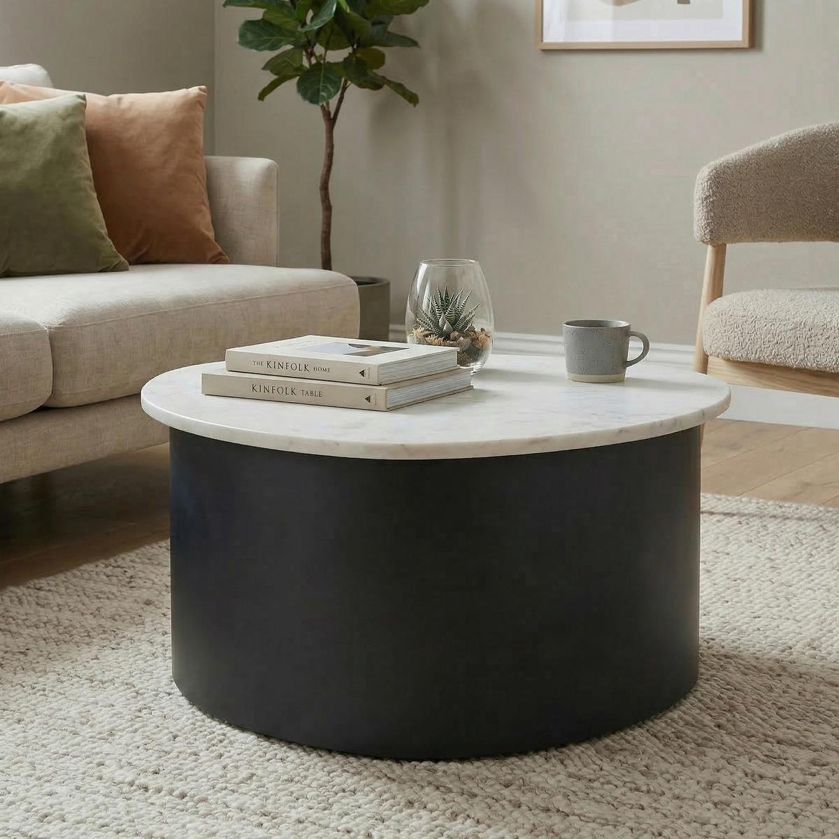COUCHTISCH Schwarz/Weiß B: 63cm - Schwarz/Weiß, Design, Stein/Metall (63/63/30cm) - MID.YOU