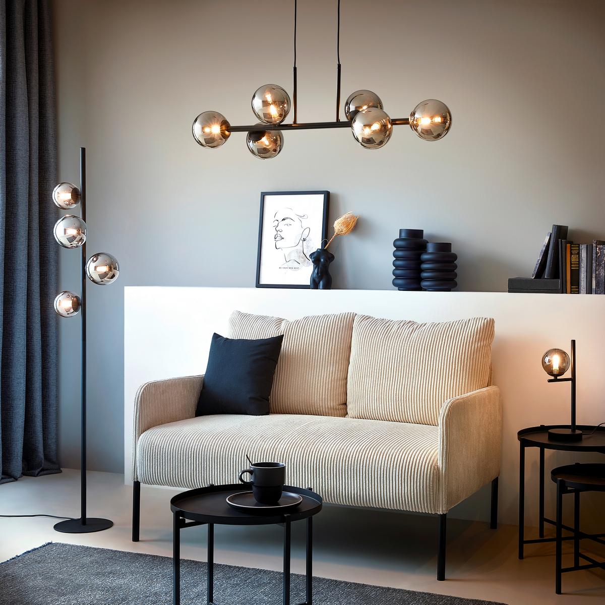Stojacia lampa LISIB, V:140cm - čierna/chrómová, Romantik / Landhaus, kov/sklo (27/140cm) - Mömax