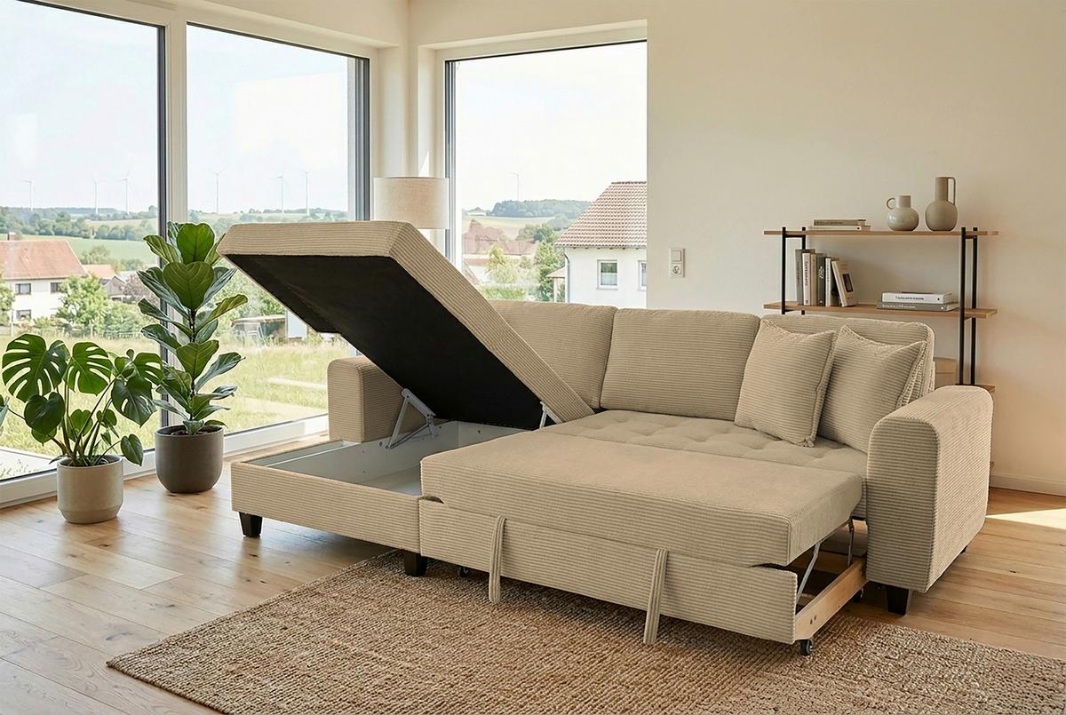 Ecksofa Moritz Karamell S: ca. 155x265 cm - Beige, Trend, Textil (155/265cm)