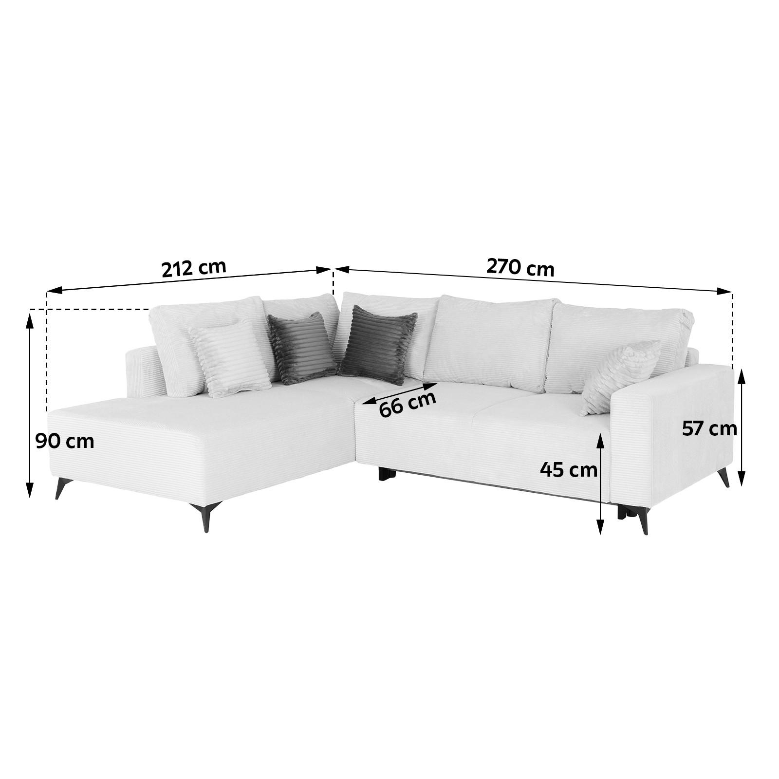 Ecksofa mit Schlaffunktion Viktor Creme Cord 212x270 cm - Creme/Schwarz, MODERN, Textil (212/270cm)