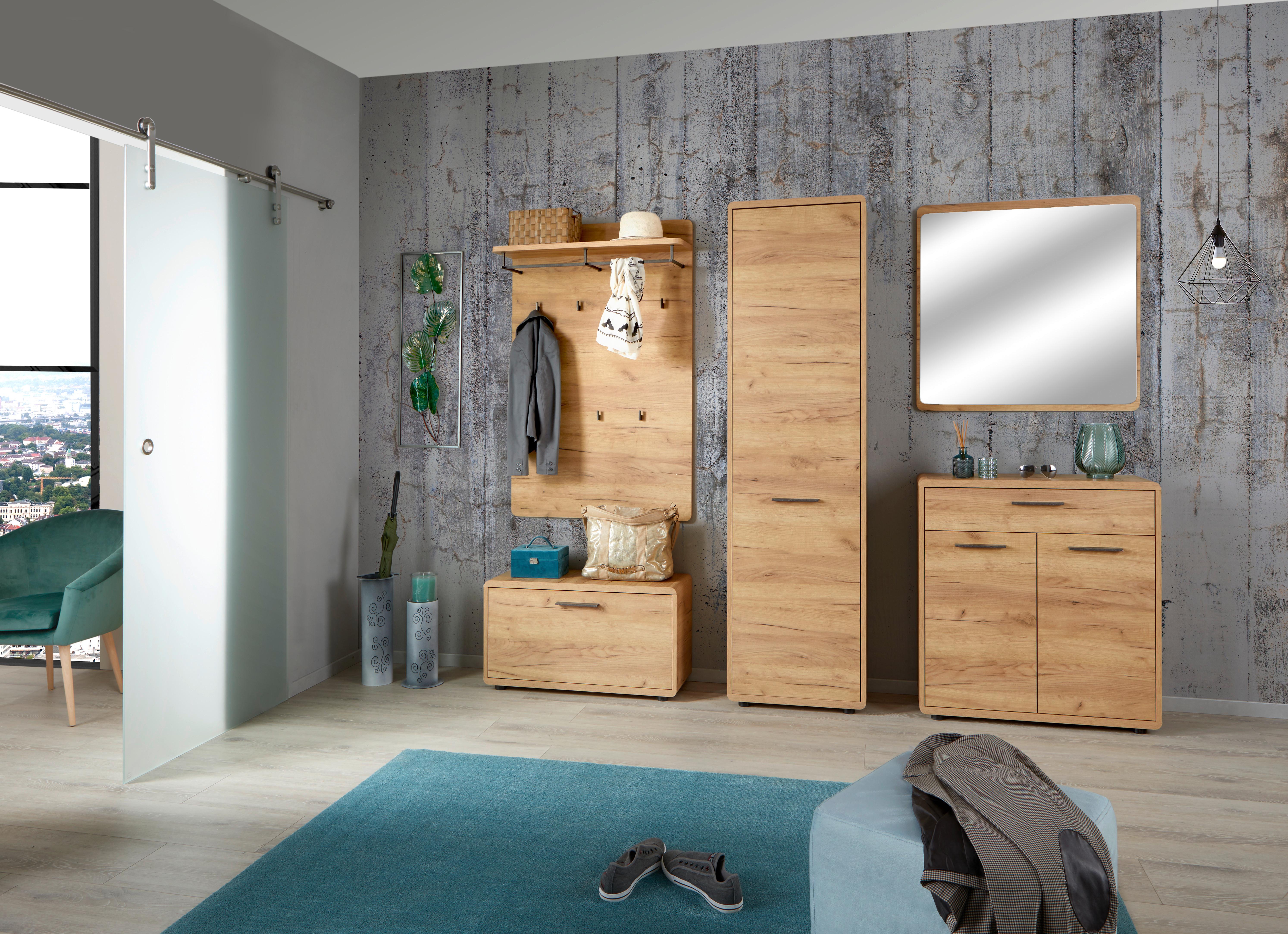 Kommode 84 cm Fontana Eiche Dekor - Eichefarben/Schwarz, MODERN, Holzwerkstoff (84/90/32cm)
