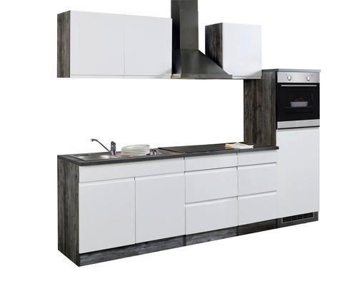 Küchenzeile Cardiff mit Geräten 270 cm Weiß Hochglanz/Eiche - Weiß Hochglanz/Weiß, Basics, Holzwerkstoff (270cm) - Held