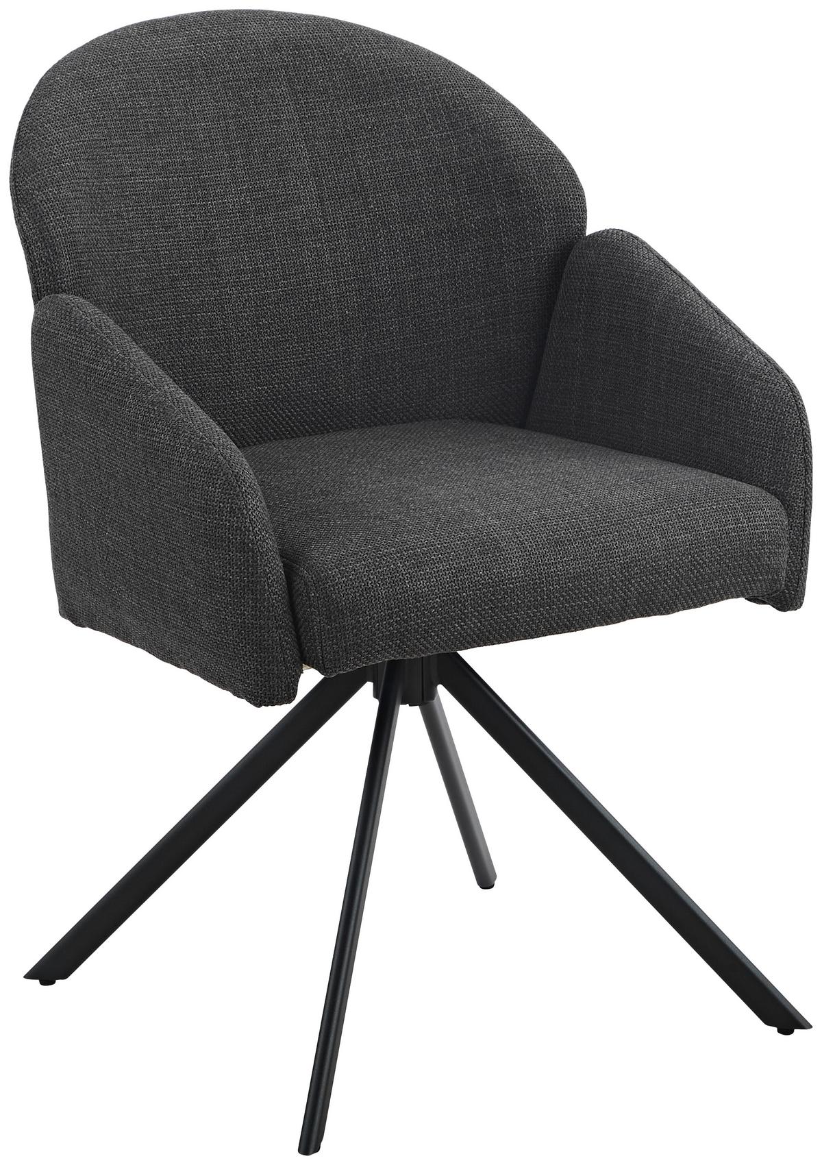 Armlehnstuhl Holly drehbar Webstoff Anthrazit, B: 56,5 cm - Anthrazit, MODERN, Textil/Metall (56,5/61/84cm)