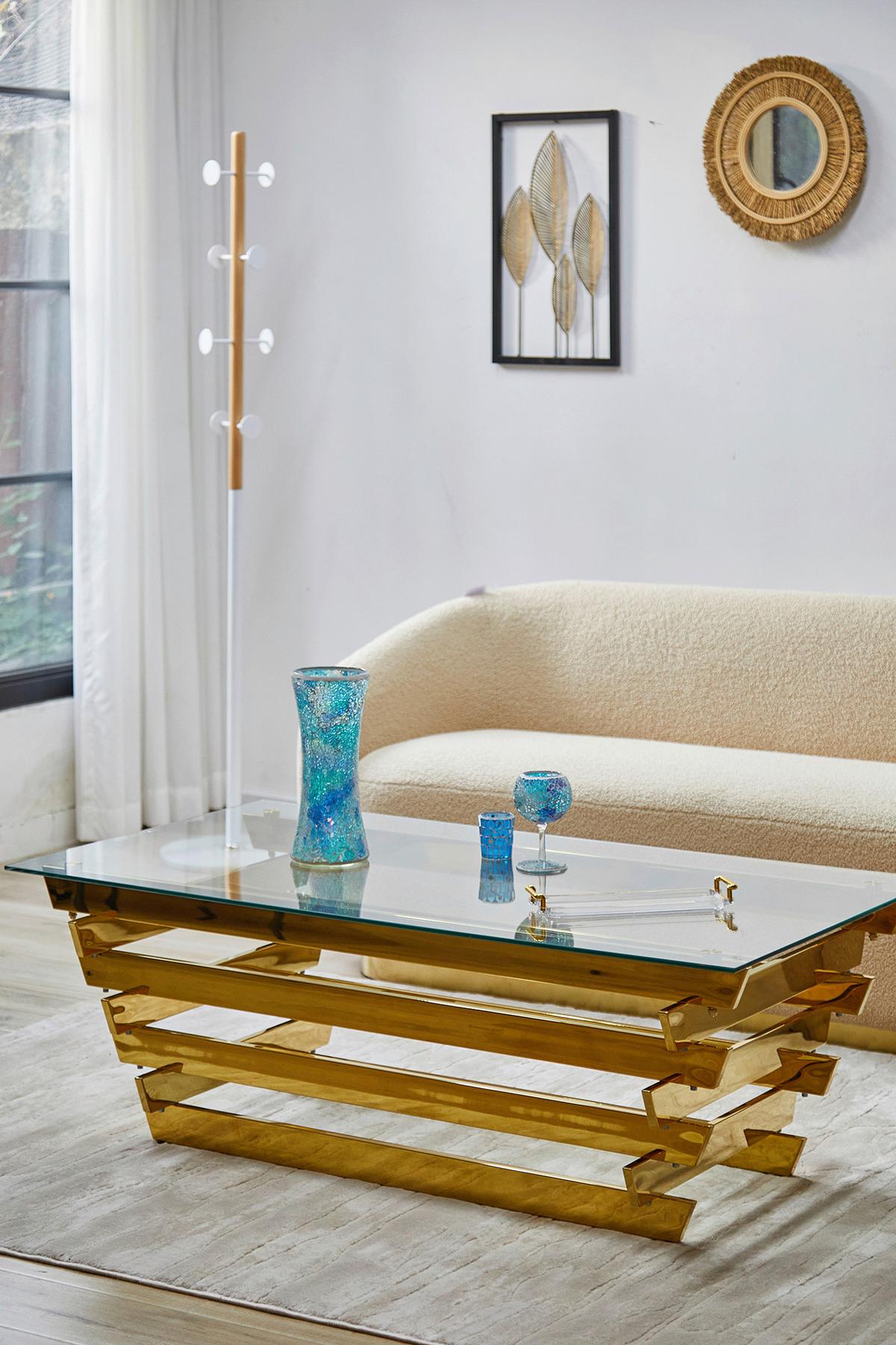 Couchtisch Goldfarben B: 70 Cm - Klar/Goldfarben, Design, Glas/Metall (130/70/45cm) - Livetastic