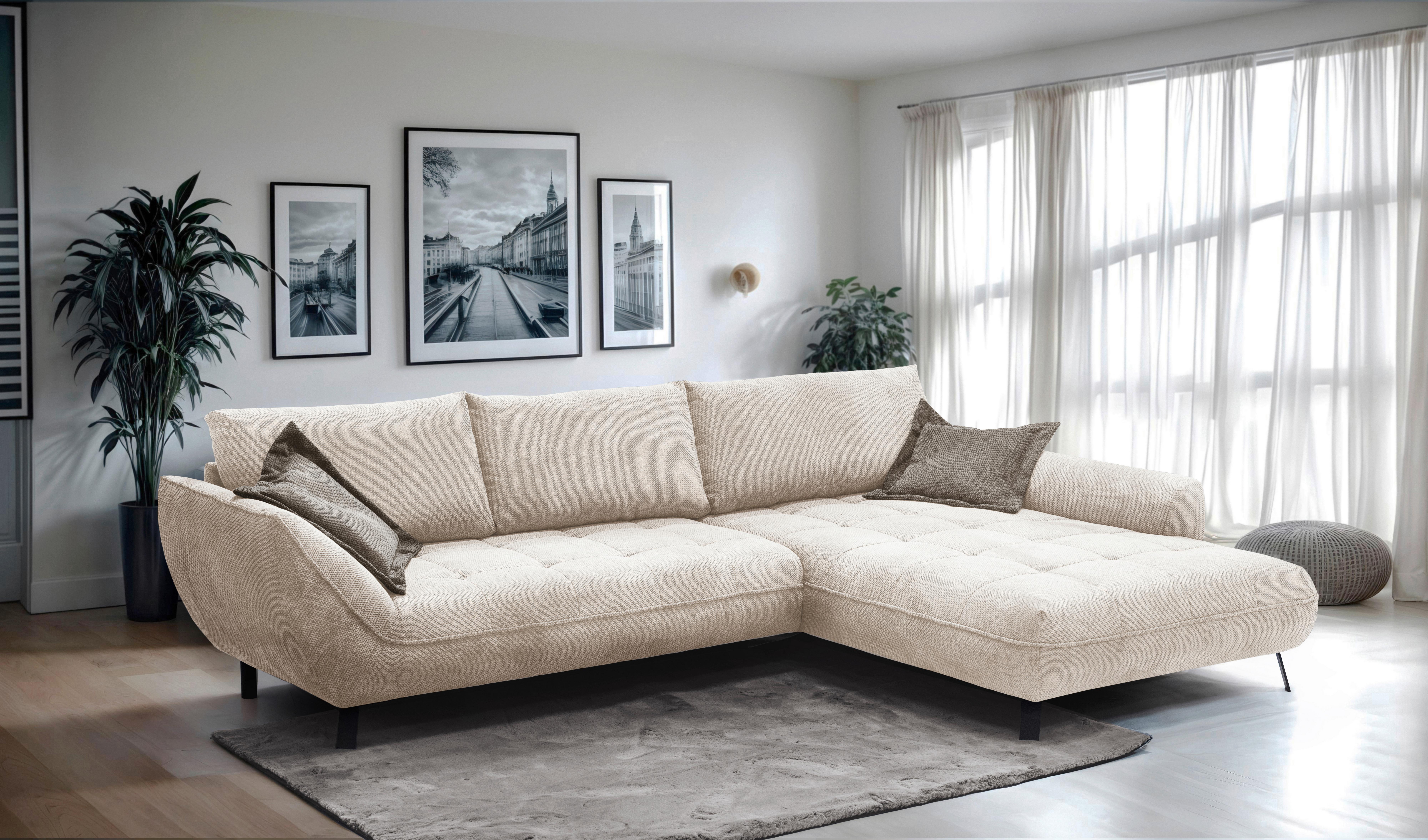 Ecksofa Biarritz, Beige, Braun Schenkel: 324x205 cm - Hellbraun/Beige, Design, Textil (324/205cm) - Livetastic