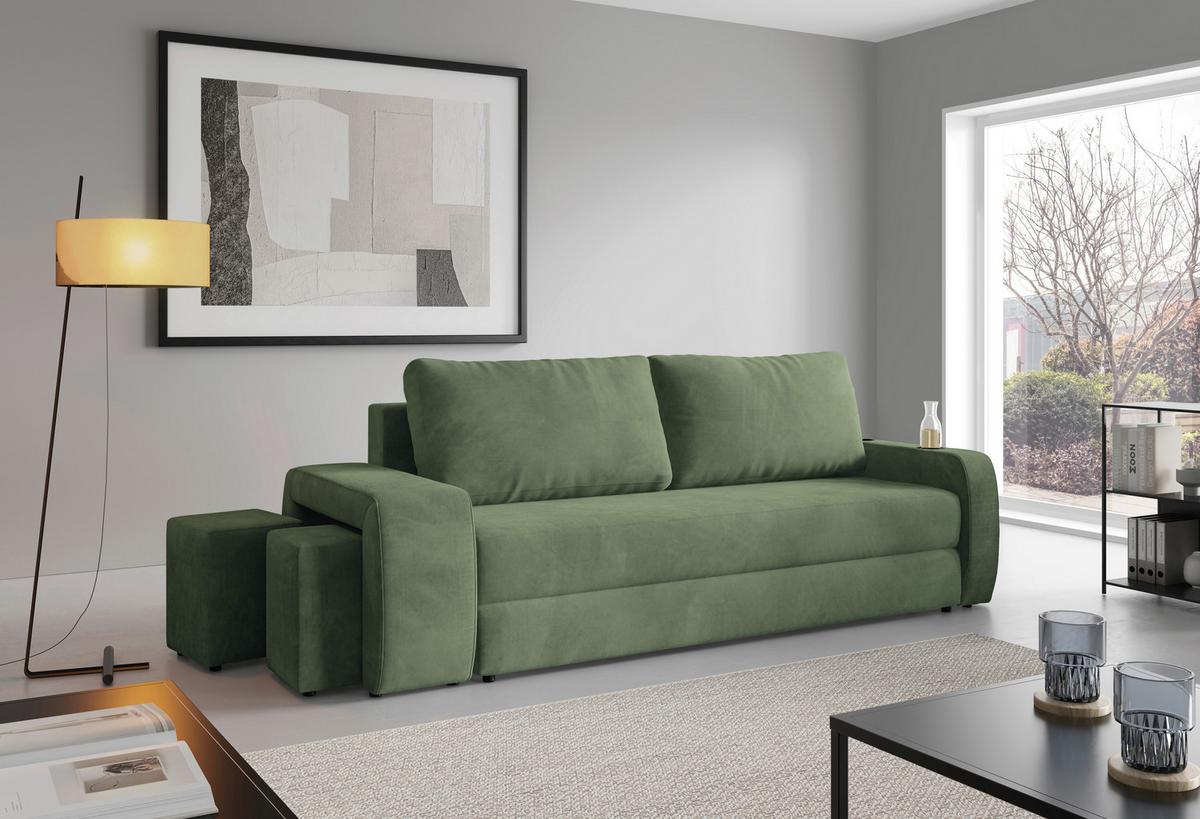 Schlafsofa Ines Grün B: 258cm - Schwarz/Grün, Design, Textil (258/98/95cm) - Livetastic