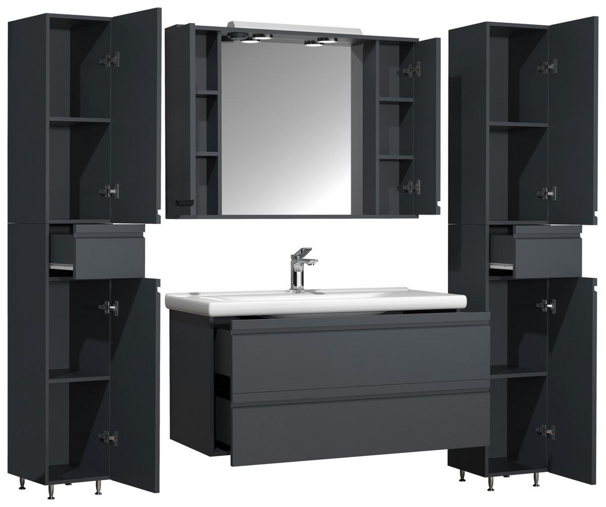 Badezimmer Silora Xl - Anthrazit, MODERN, Glas/Keramik (160cm) - MID.YOU