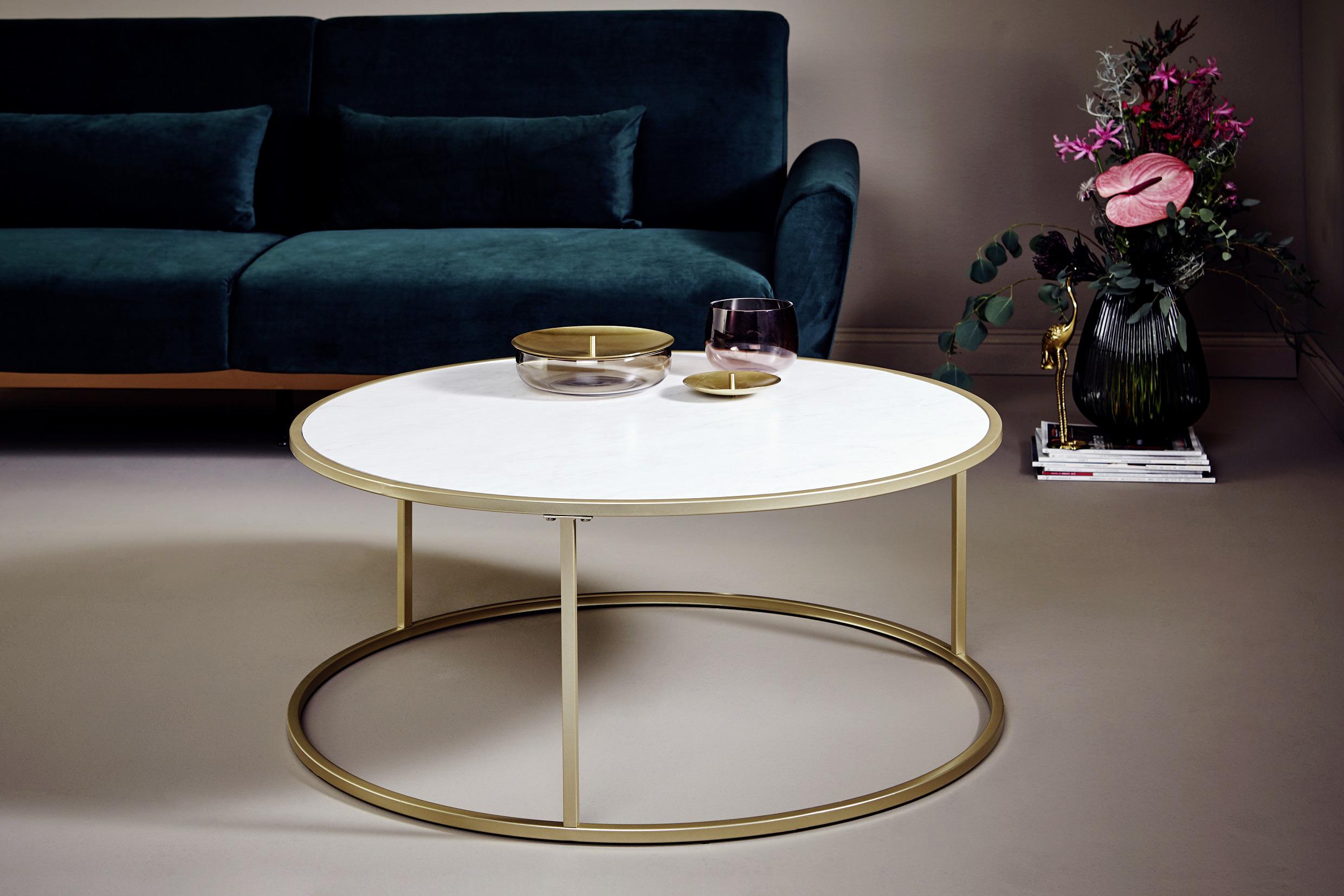 Couchtisch Sol Coffee - Goldfarben/Weiß, KONVENTIONELL, Holzwerkstoff/Metall (89,5/41cm) - Livetastic