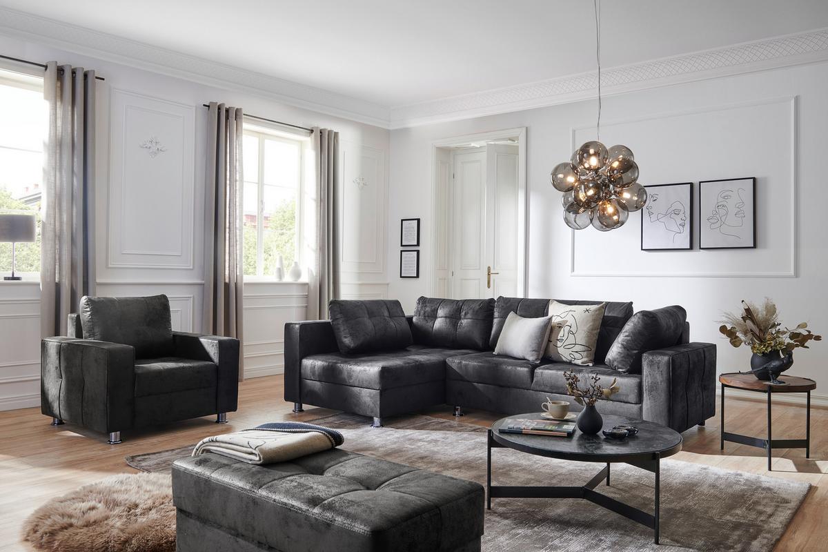 Ecksofa Mit Schlaffunktion + Bettkasten Fancesco Grau - Chromfarben/Dunkelgrau, MODERN, Textil (167/266cm) - Livetastic