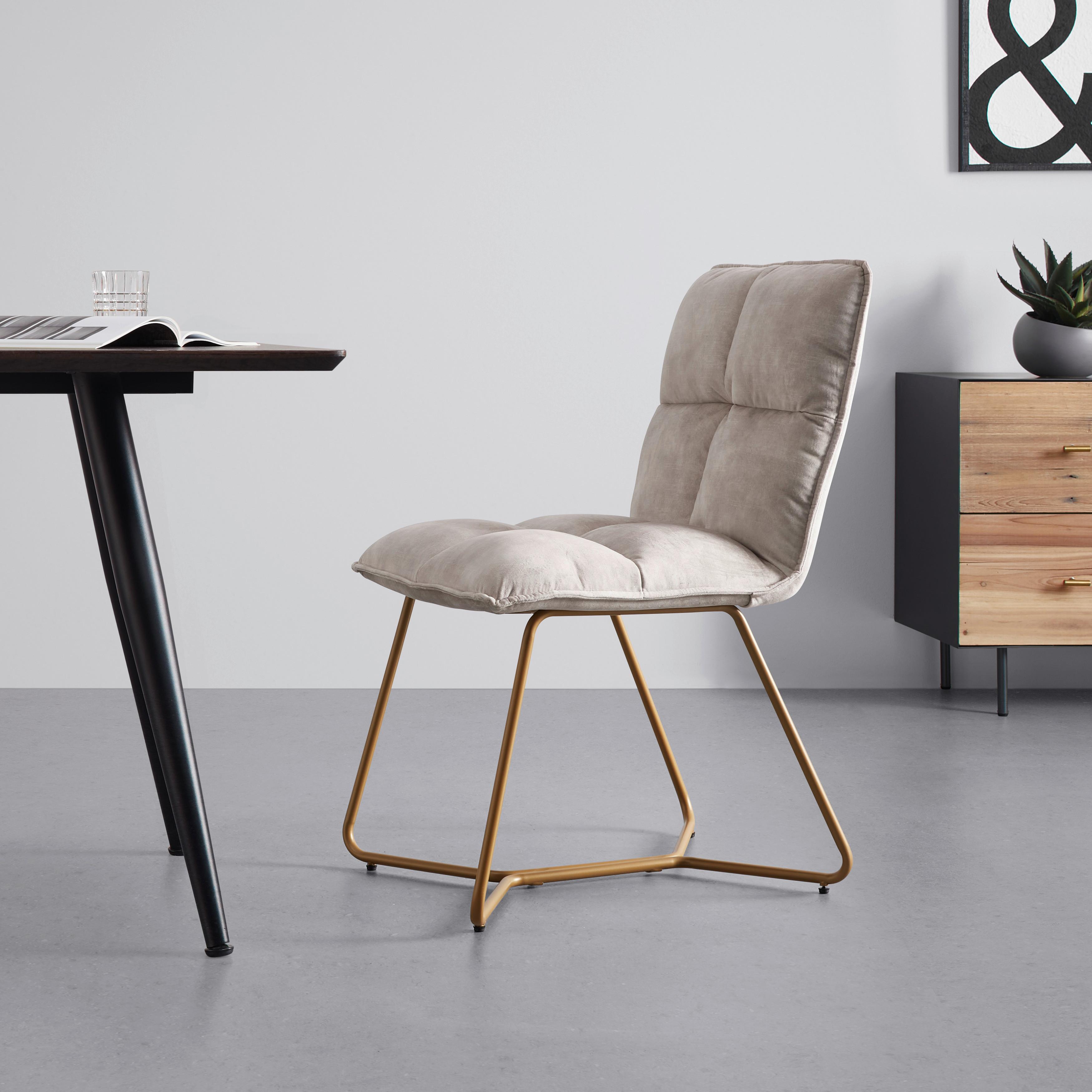Stolička zo zamatu Fonia - béžová - zlatá/béžová, Modern, kov/drevo (49/85,5/57,5cm) - Bessagi Home