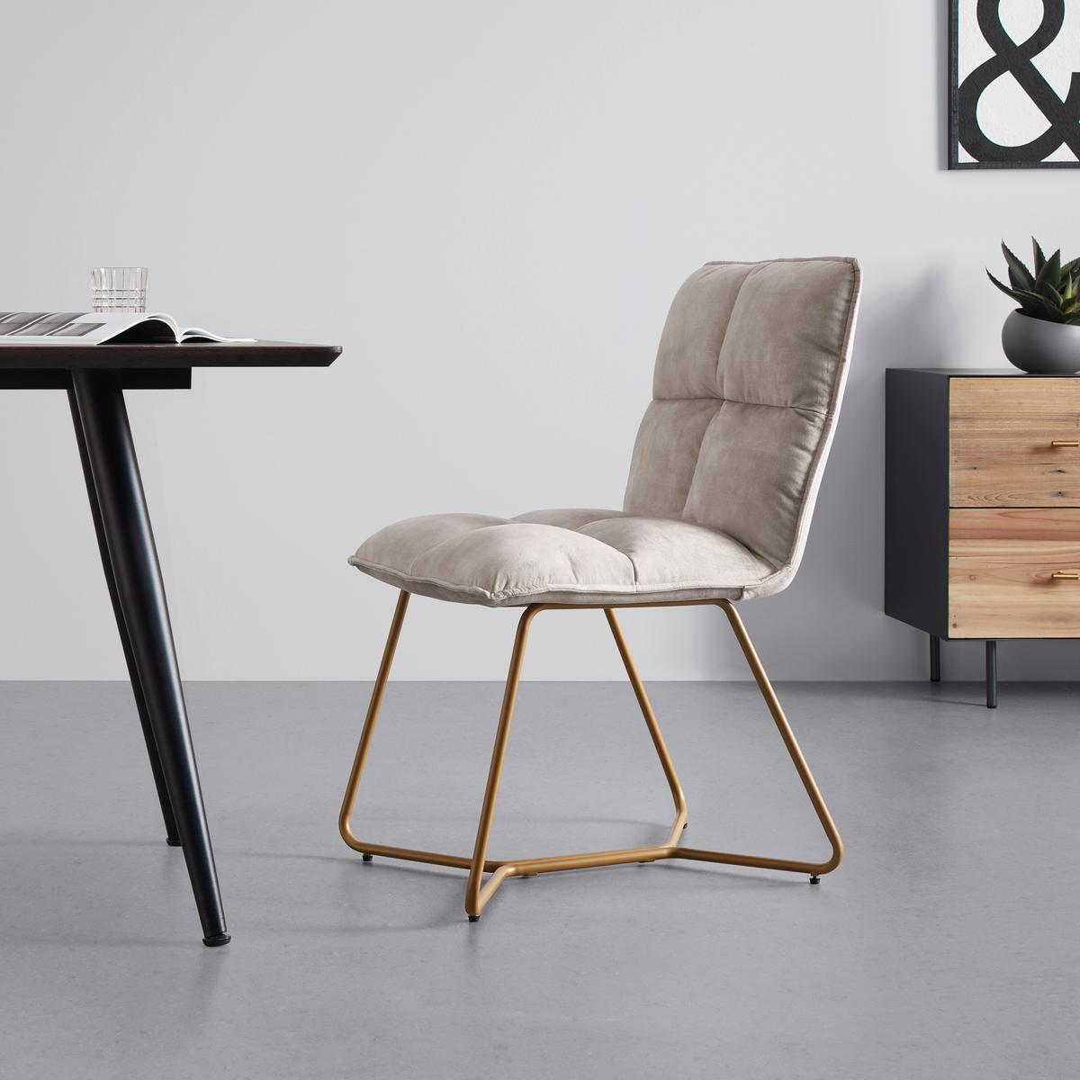 Stolička zo zamatu Fonia - béžová - zlatá/béžová, Modern, kov/drevo (49/85,5/57,5cm) - Bessagi Home