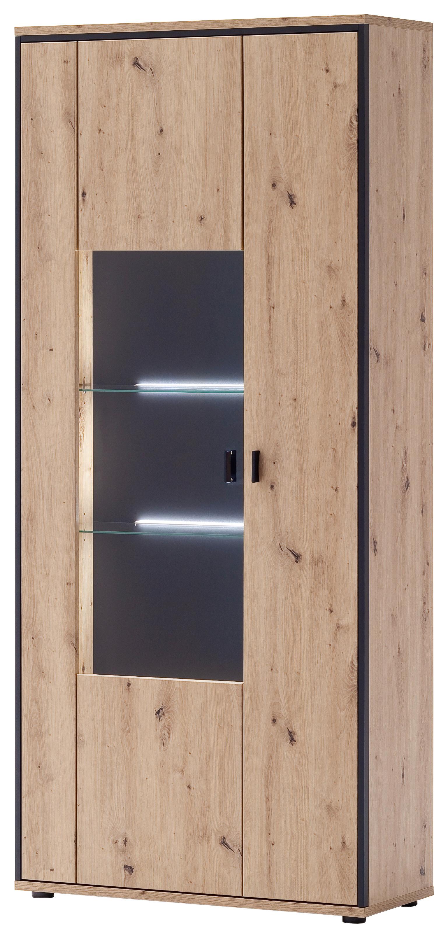Vitrine Buenos Aires B: 93 cm Anthrazit/Eichefarben - Klar/Eichefarben, Design, Glas/Holzwerkstoff (93/210/38cm) - MID.YOU