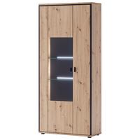 Vitrine Buenos Aires B: 93 cm Anthrazit/Eichefarben - Klar/Eichefarben, Design, Glas/Holzwerkstoff (93/210/38cm) - MID.YOU