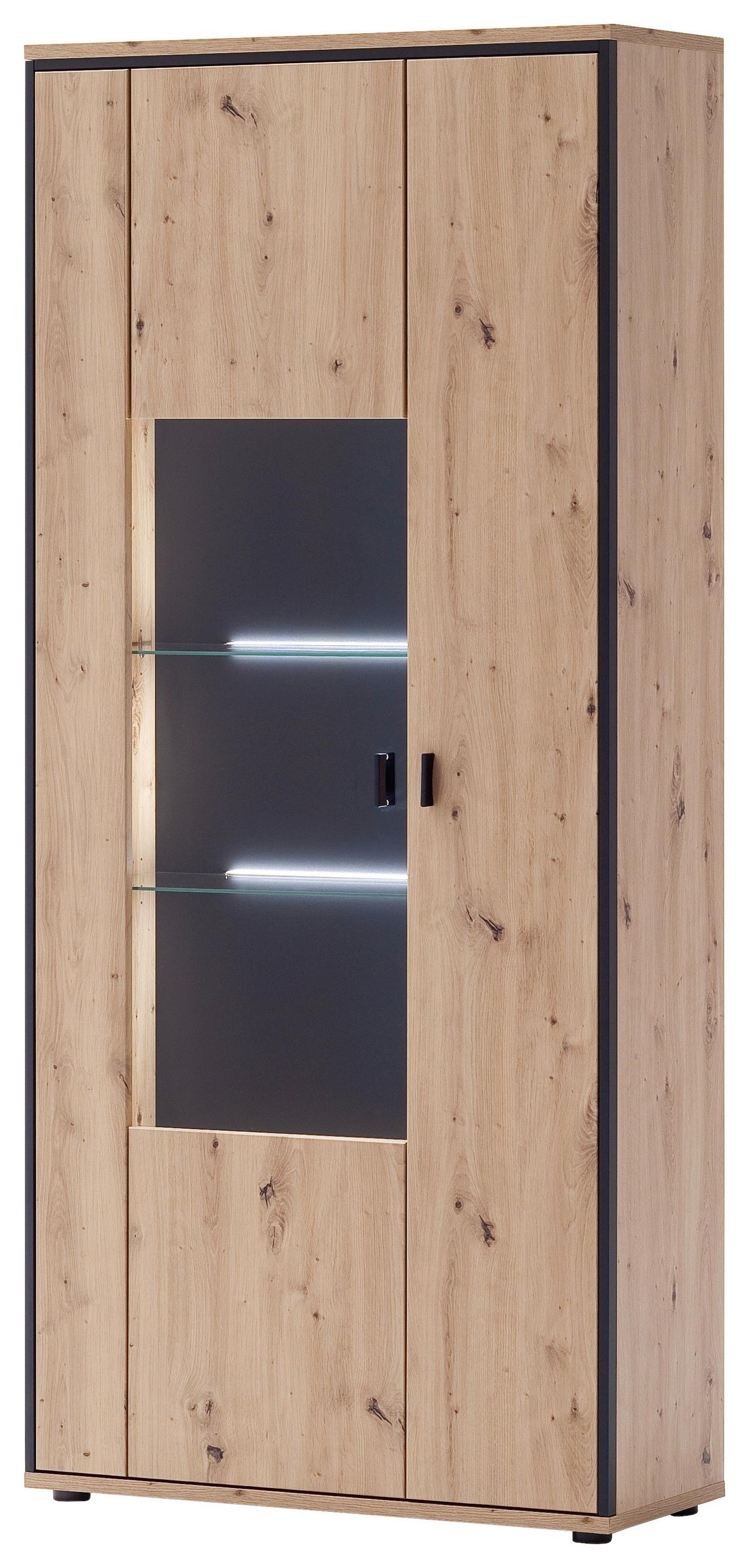 Vitrine Buenos Aires B: 93 cm Anthrazit/Eichefarben - Klar/Eichefarben, Design, Glas/Holzwerkstoff (93/210/38cm) - MID.YOU