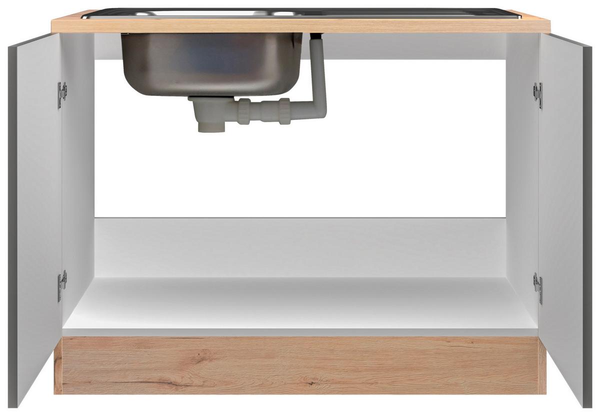 Küchenunterschrank Shadow 100 cm Grau/Eiche Dekor Mit Spüle - Dunkelgrau/Eiche San Remo, MODERN, Holzwerkstoff (100/85/60cm)