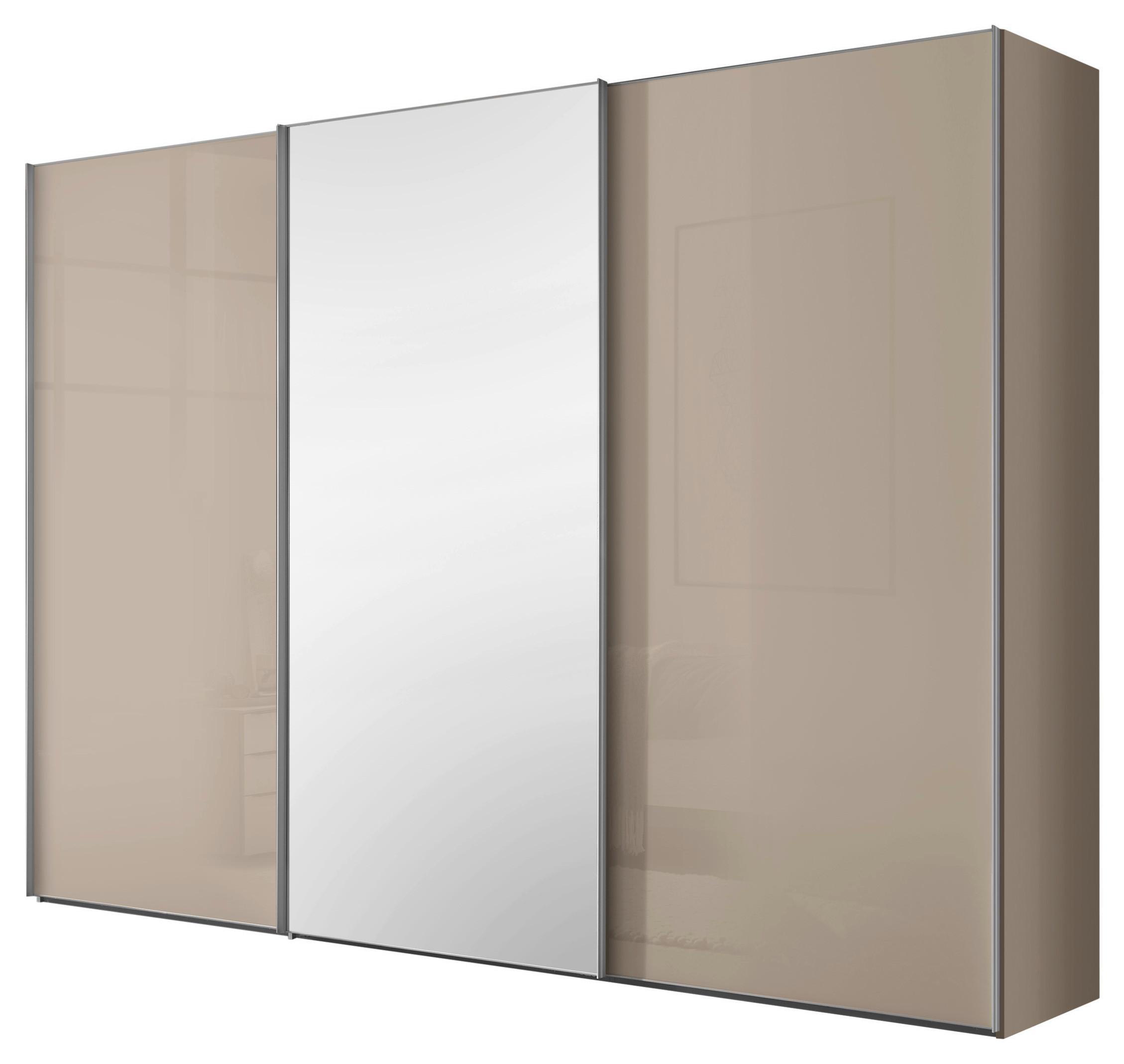 Schwebetürenschrank Lumos Sandglas mit Spiegel, B: 249cm - Sandfarben/Klar, Trend, Glas/Holzwerkstoff (249/222/64cm) - Luca Bessoni