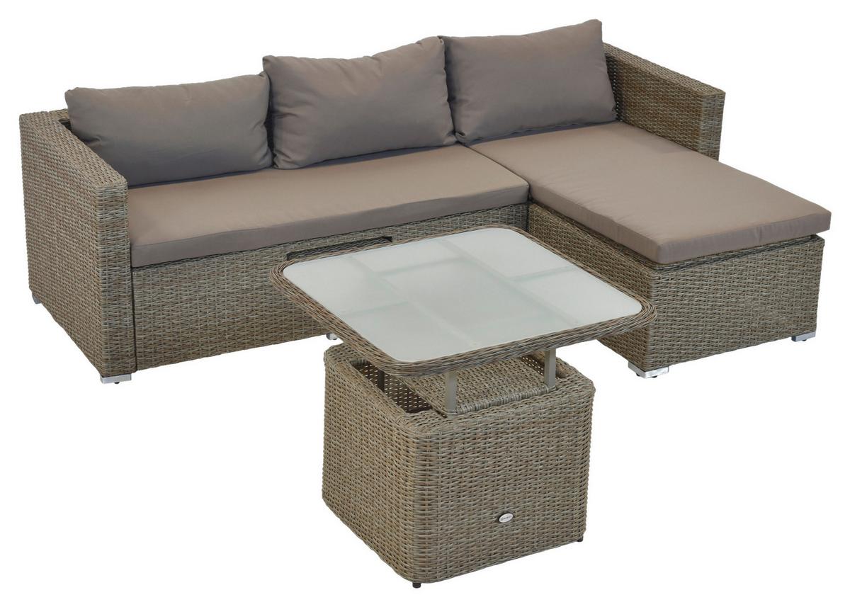 Loungegarnitur Veneto Set - Naturfarben, MODERN, Glas/Kunststoff (215/140cm) - Gardenson