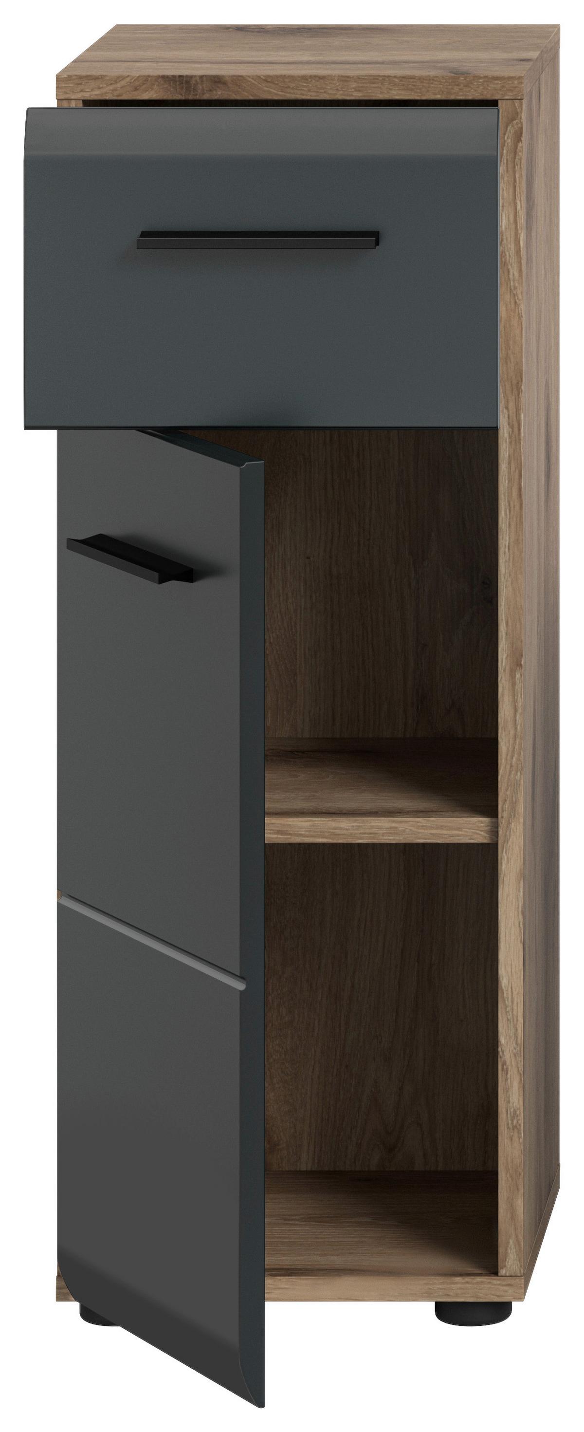 Midischrank Ice Schwarz/Eiche Dekor B: 30cm - Eiche dunkel/Schwarz, Basics, Holzwerkstoff (30/80/30cm) - MID.YOU