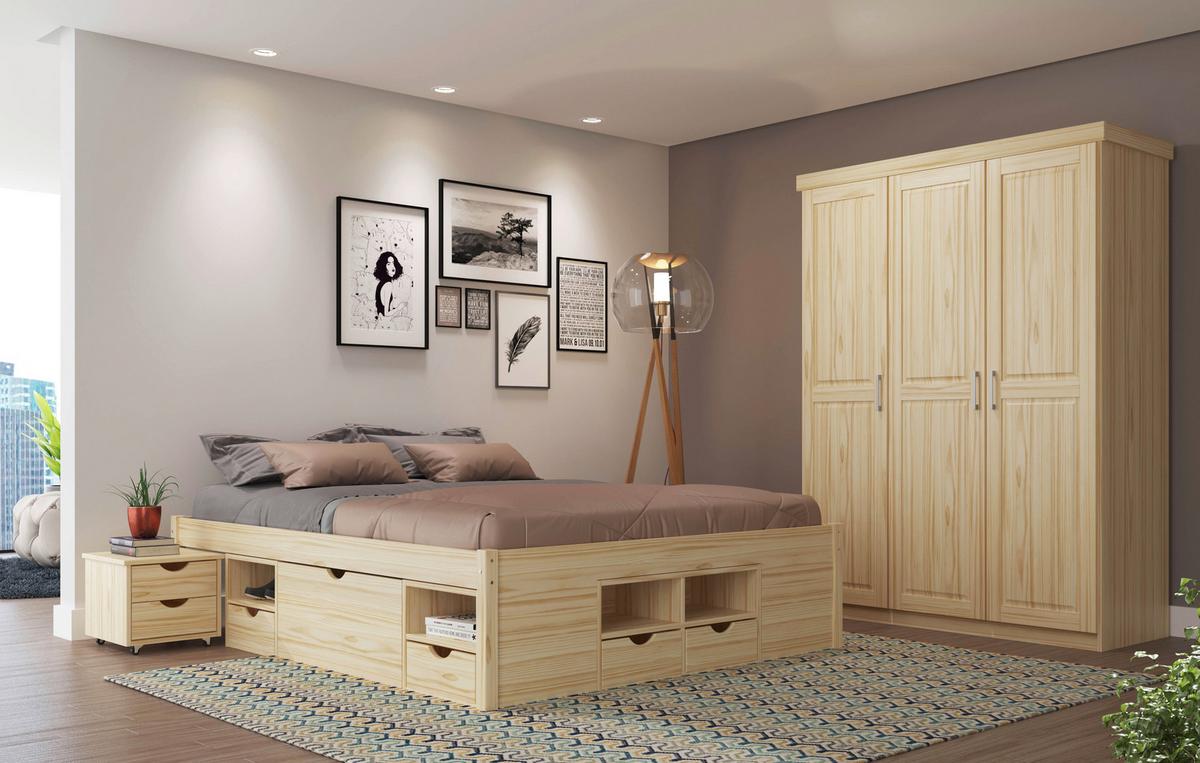 Drehtürenschrank Massiv 140cm Pelle, Kiefer Natur - Naturfarben, LIFESTYLE, Holz (140/190/55cm) - MID.YOU