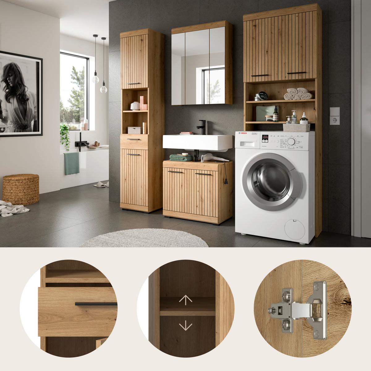 Badezimmer Scout Eiche Artisan Dekor B: 160cm - Schwarz/Eiche Artisan, Trend, Glas/Holzwerkstoff (160cm) - MID.YOU