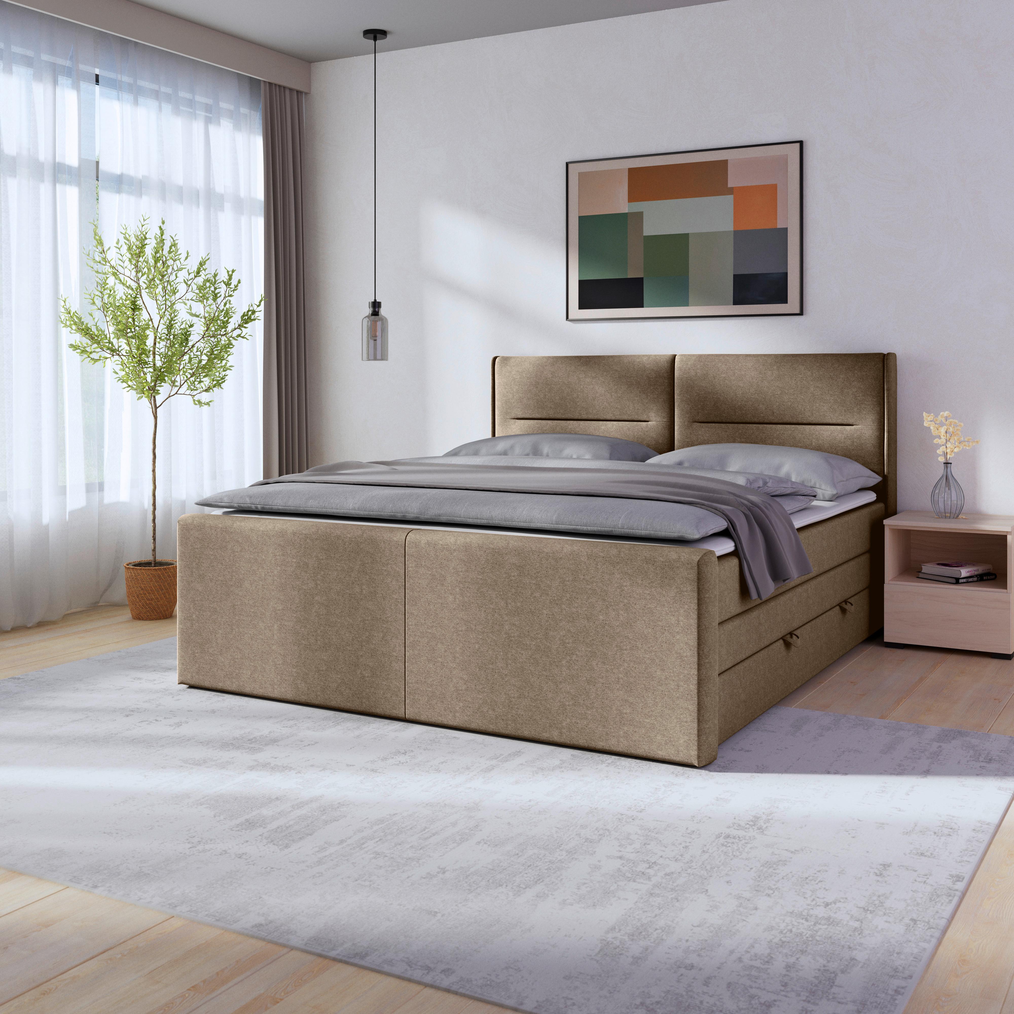 Boxspringbett Kyoto Beige inkl.bettkasten, L: 180 cm - Beige, MODERN, Holz/Kunststoff (180/200cm) - MID.YOU