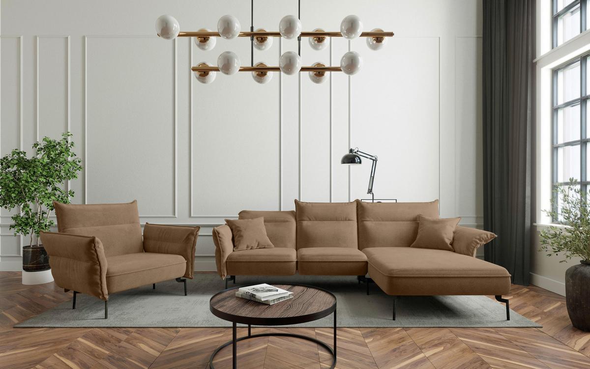 Sitzgarnitur Jakarta - Hellbraun/Edelstahlfarben, Design, Textil (265/185cm) - Livetastic