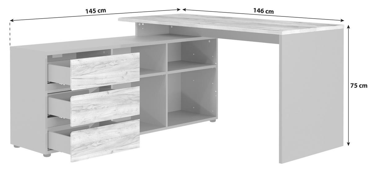 Eckschreibtisch Mit Stauraum B 146 Cm H 75 Cm Lissabon - Eichefarben/Graphitfarben, MODERN, Holzwerkstoff (146/75/145cm) - Germania