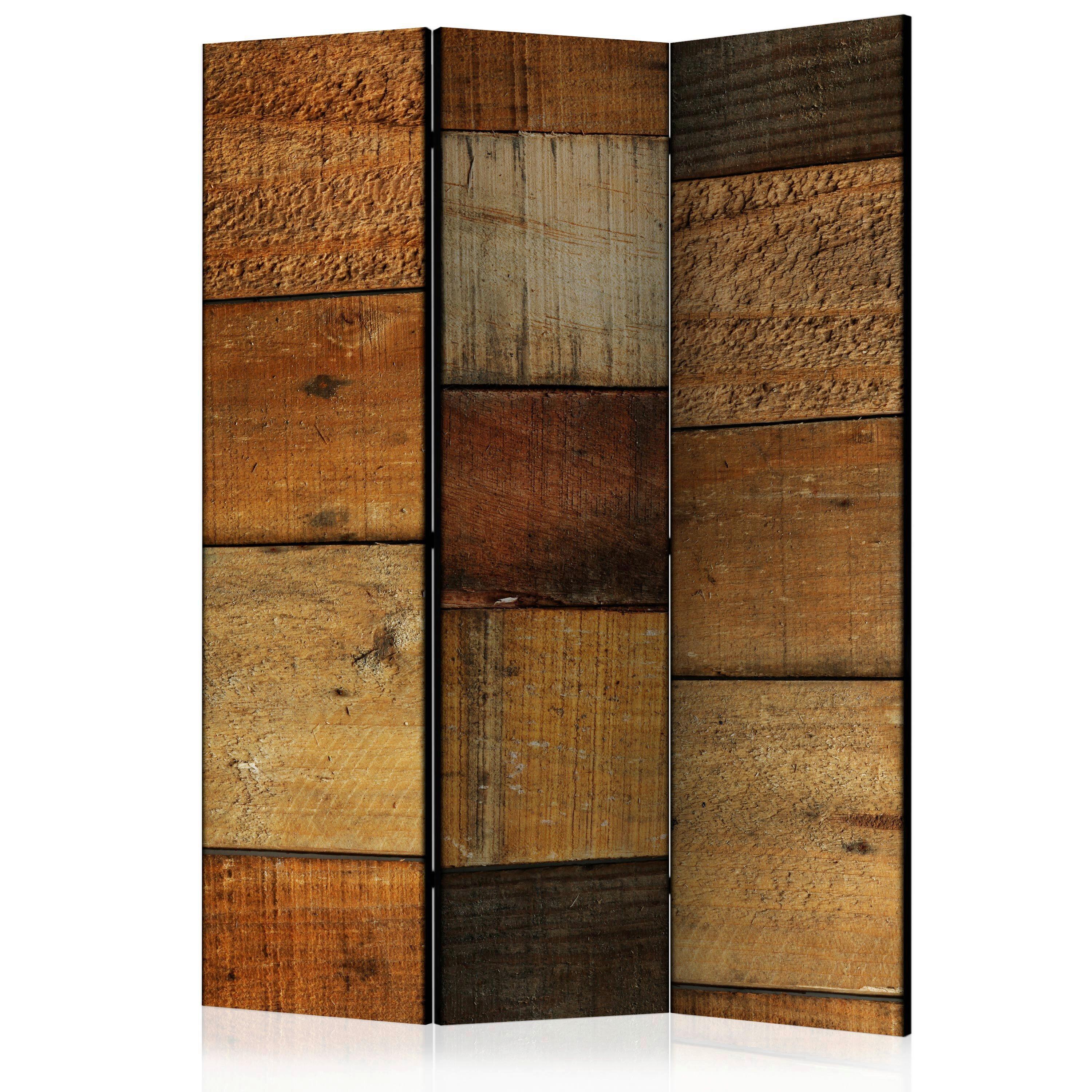JEDNOSTRANNÝ PARAVÁN VZHLED DŘEVA - koňaková/hnědá, Basics, dřevo/textil (135/172/3cm) - artgeist