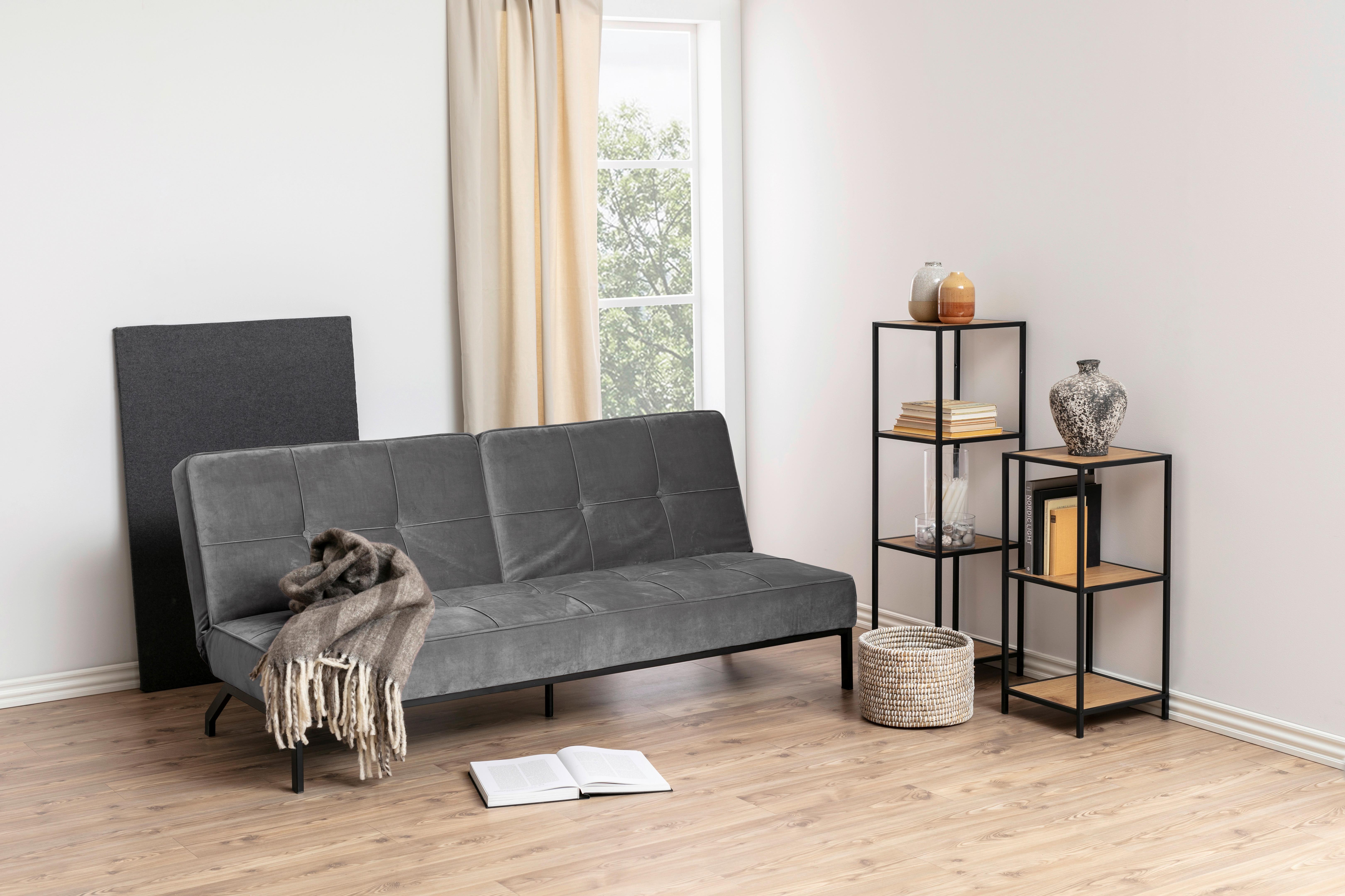 3-sitzer-sofa Mit Schlaffunkt. Perugia Dunkelgrau Samt - Dunkelgrau/Schwarz, Trend, Textil (198/87/95cm) - MID.YOU