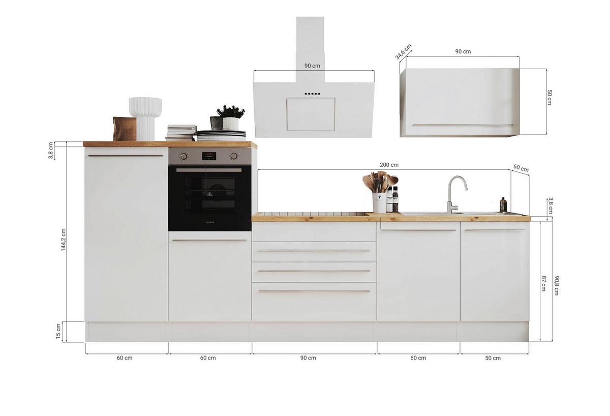 Küchenzeile Premium Mit Geräten B: 320 cm Weiß/Eiche - Eichefarben/Weiß, Basics, Holzwerkstoff (320cm) - Respekta