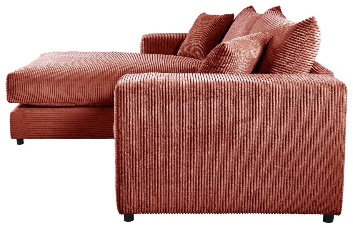 Ecksofa Funny S Links mit Hocker, Terracotta B: 265 cm - Terracotta/Schwarz, Basics, Textil (180/265cm) - Livetastic