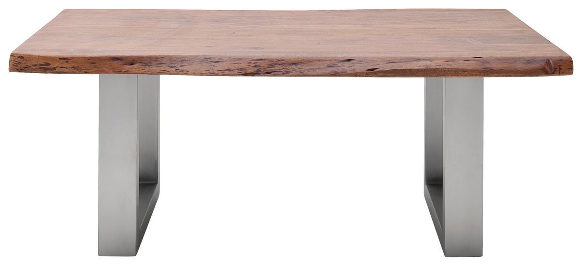 Couchtisch Holz Massiv Cartagena Walnuss/Edelstahlf. - Edelstahlfarben/Walnussfarben, MODERN, Holz/Metall (110/45/70cm)