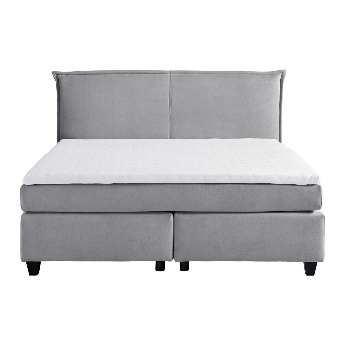 Posteľ boxspring s toperom, 180x200 cm, sivá - čierna/sivá, Modern, drevo/textil (180/200cm) - Bessagi Home