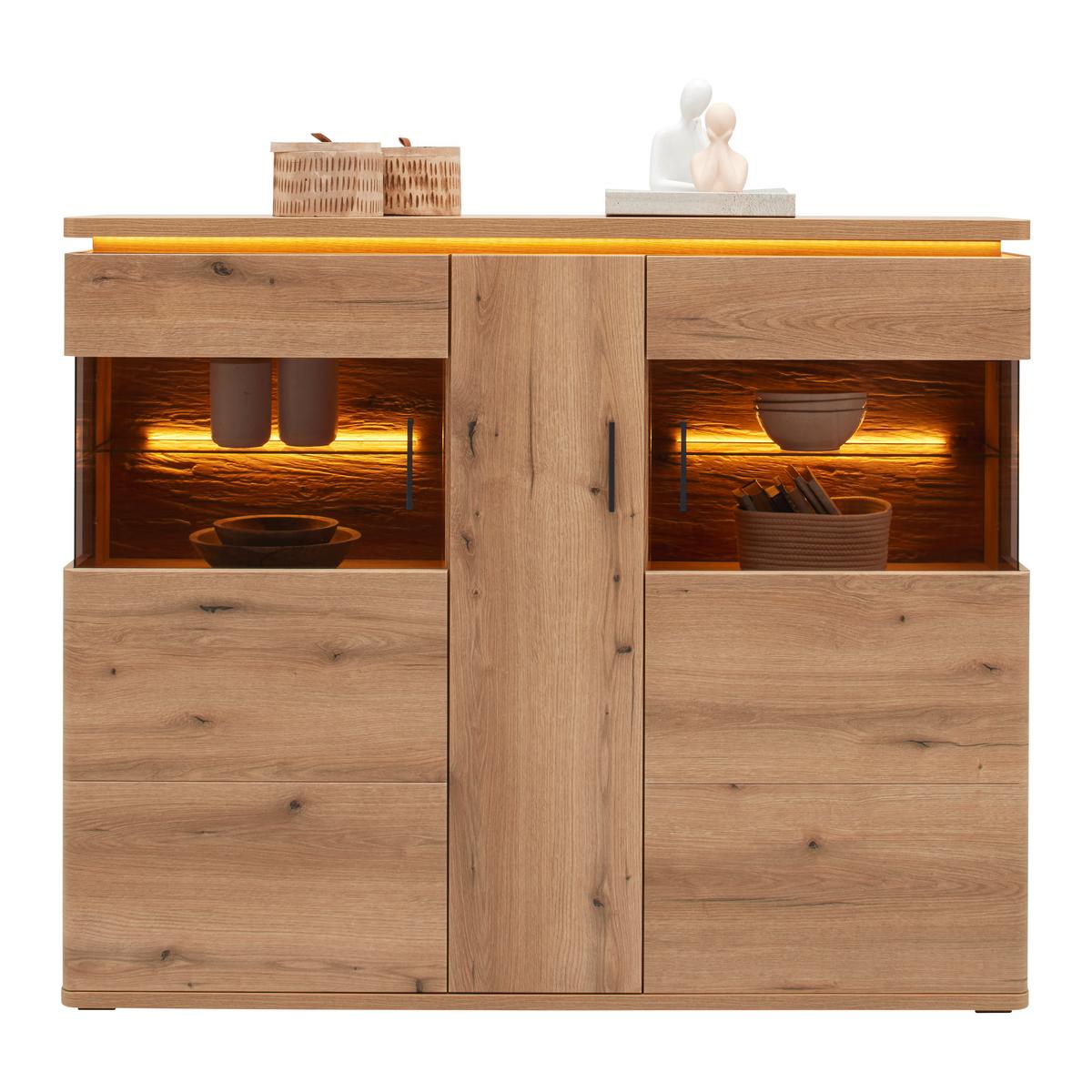 VYSOKÁ KOMODA ALAMEDA -EXKLUSIV- - barvy dubu/antracitová, Moderní, kov/kompozitní dřevo (150/124/38cm) - Mömax