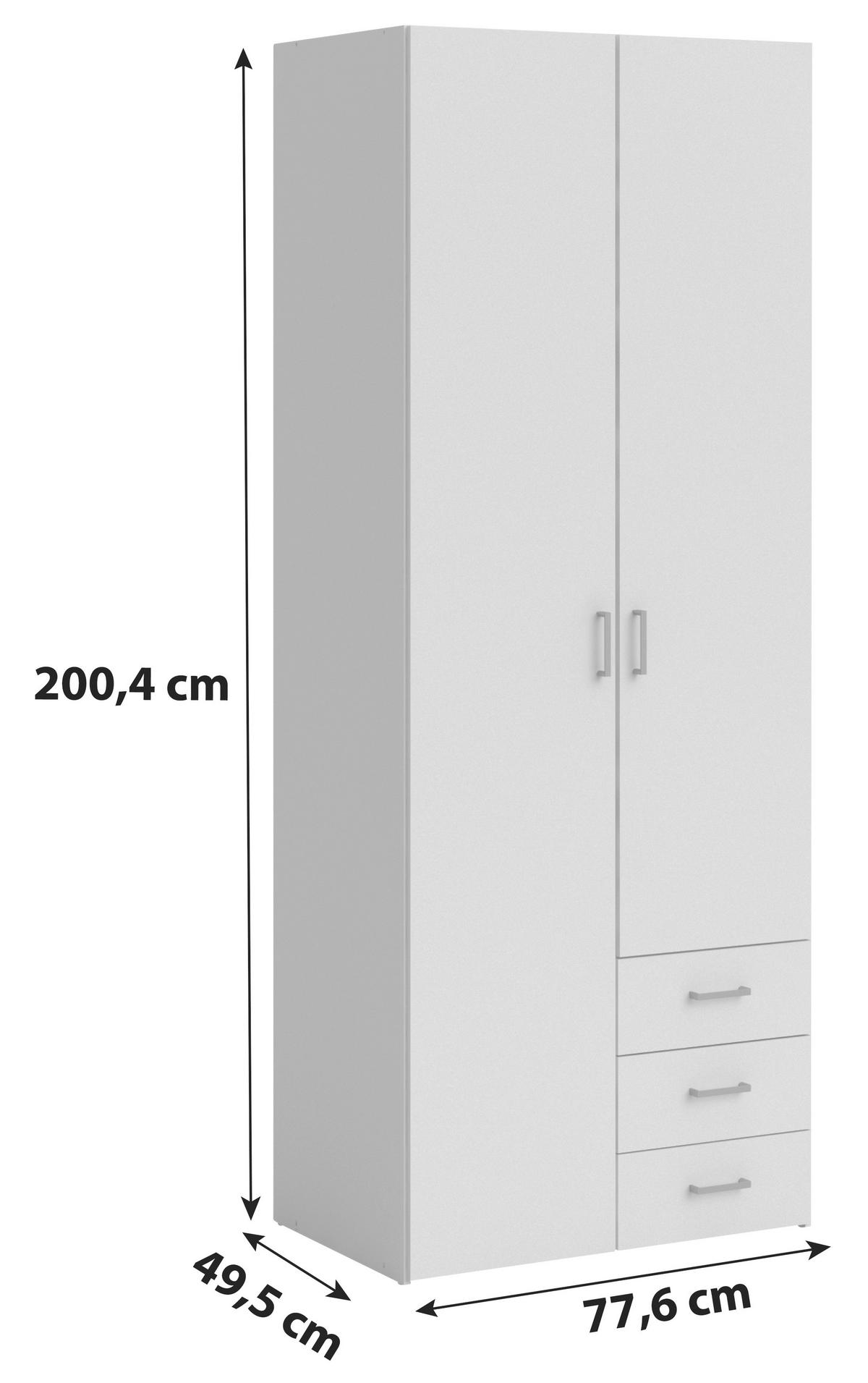 Kleiderschrank Space, Weiß, B: 77,6 Cm - Weiß, Basics, Holzwerkstoff (77,6/200,4/49,5cm) - MID.YOU