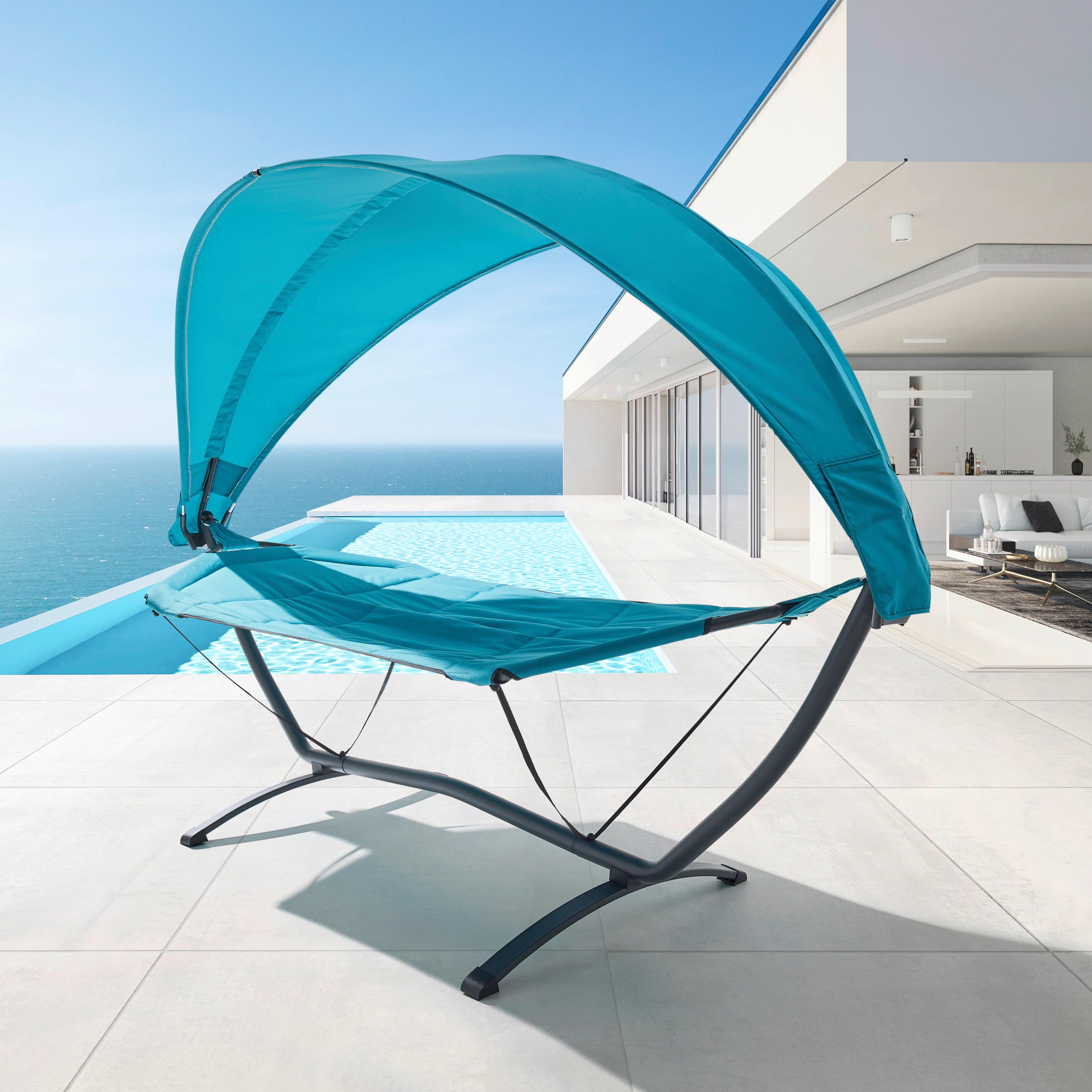 Relaxačné lehátko ILVA BLU - modrá/tmavosivá, Modern, kov/textil (278/113/181cm) - Bessagi Garden