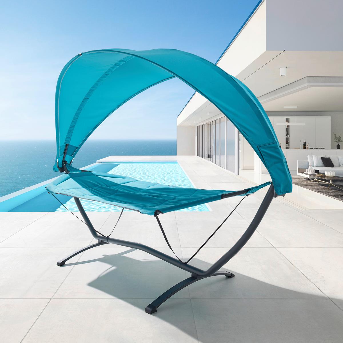 Relaxačné lehátko ILVA BLU - modrá/tmavosivá, Modern, kov/textil (278/113/181cm) - Bessagi Garden