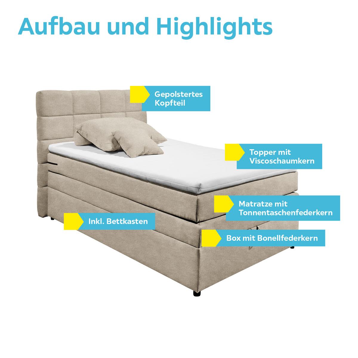 Boxspringbett Mit Topper & Bettkasten 120x200 Tacoma 3 - Sandfarben, KONVENTIONELL, Textil (120/200cm) - MID.YOU