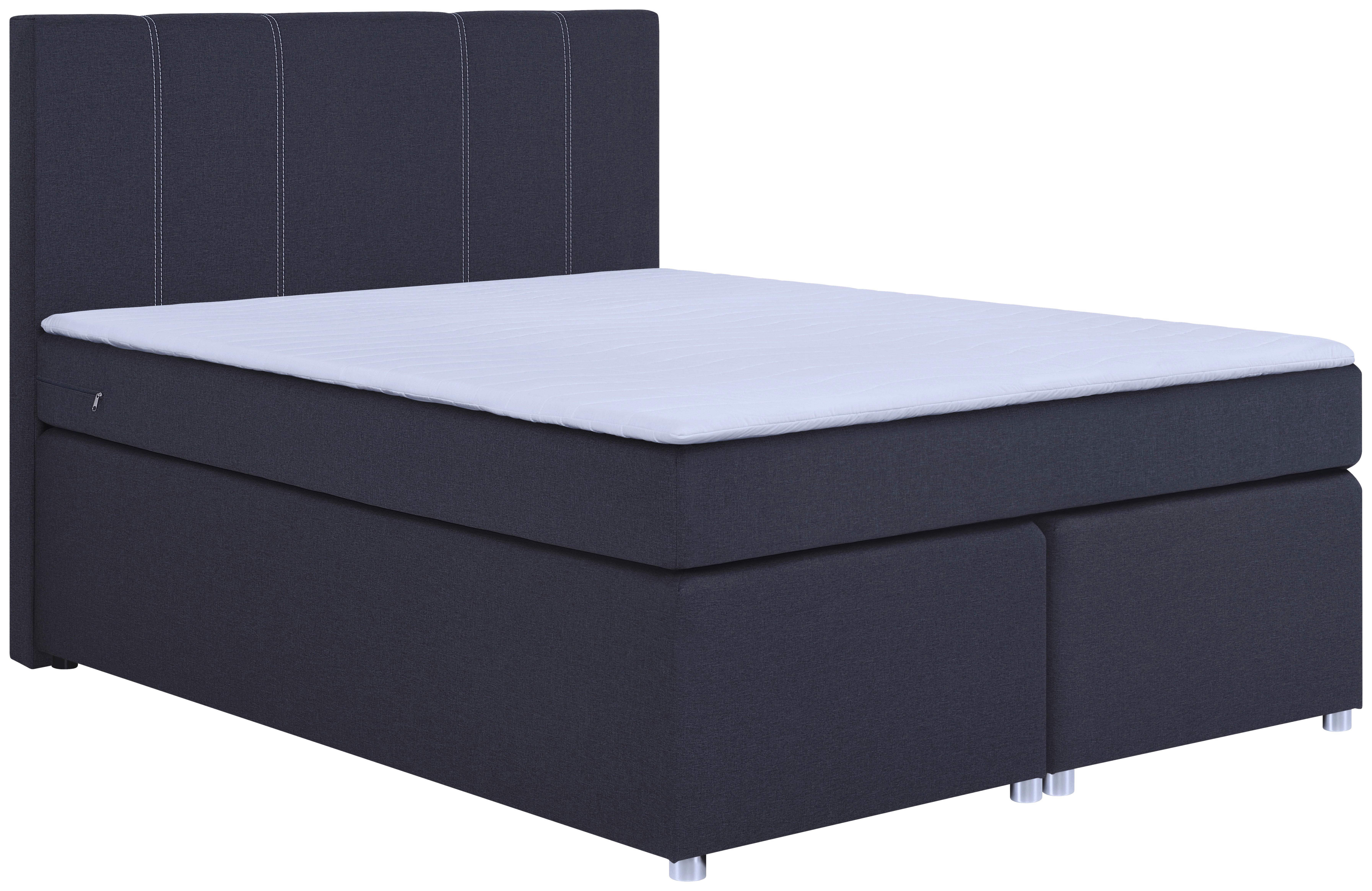 Boxspringbett Malta mit Topper Grau, 140x200 cm - Chromfarben/Schwarz, Basics, Holzwerkstoff/Textil (140/200cm) - P & B