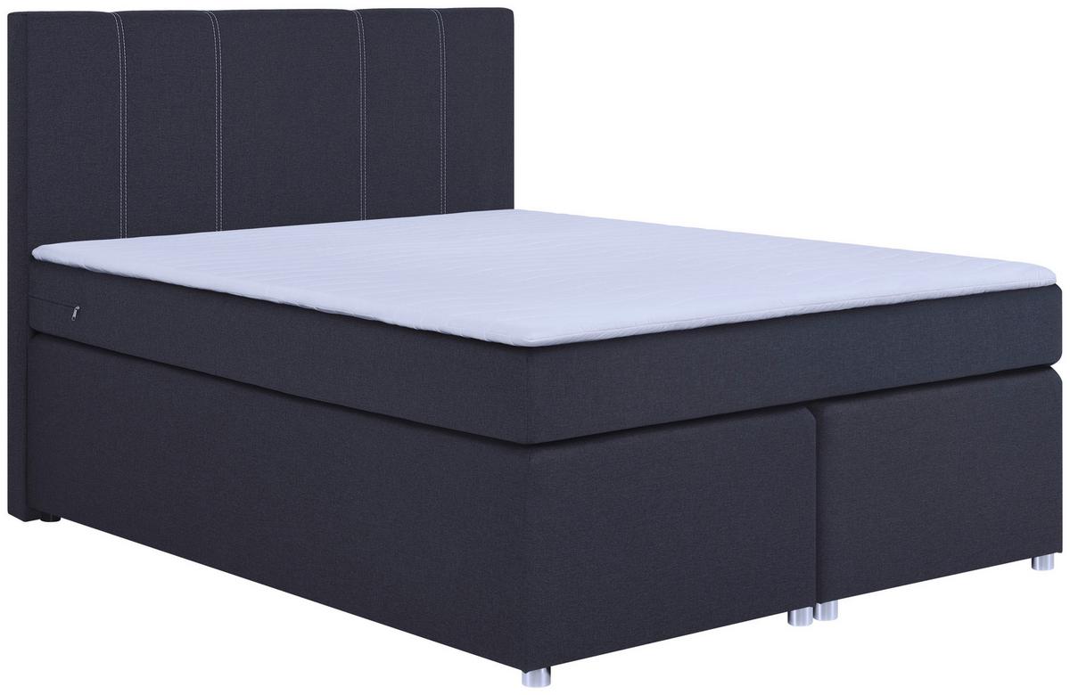 Boxspringbett Malta Mit Topper Grau, 140x200 Cm - Chromfarben/Schwarz, Basics, Holzwerkstoff/Textil (140/200cm) - P & B